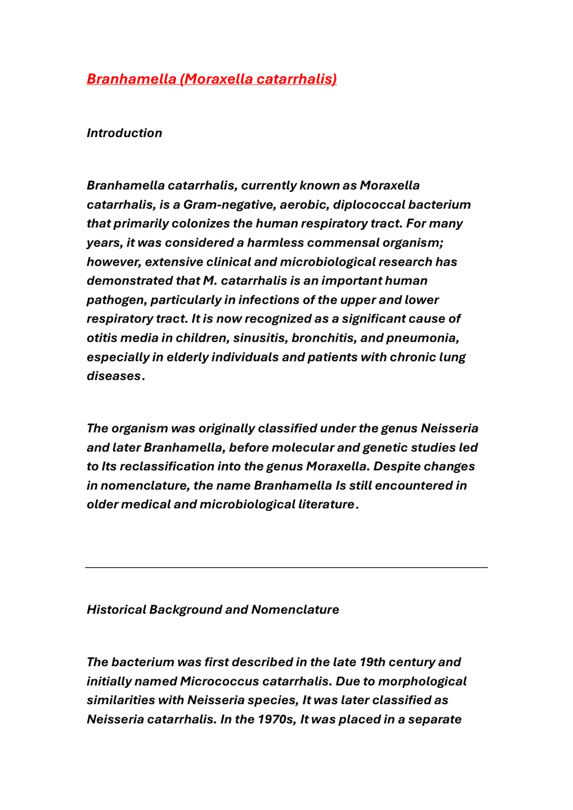 غلاف تقرير Branhamella (Moraxella catarrhalis) Introduction