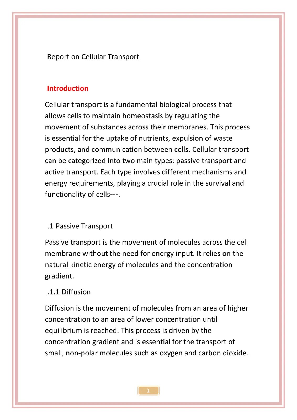 غلاف تقرير Report on Cellular Transport