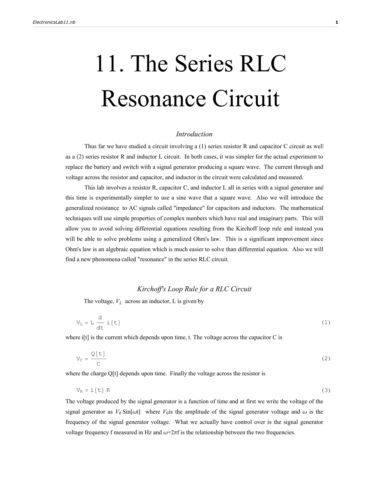 غلاف تقرير The Series RLC Resonance Circuit