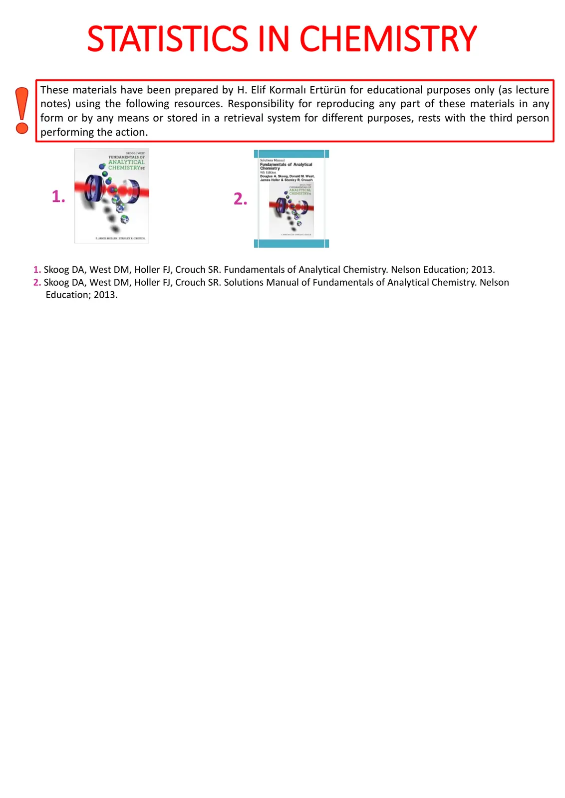 غلاف تقرير STATISTICS IN CHEMISTRY