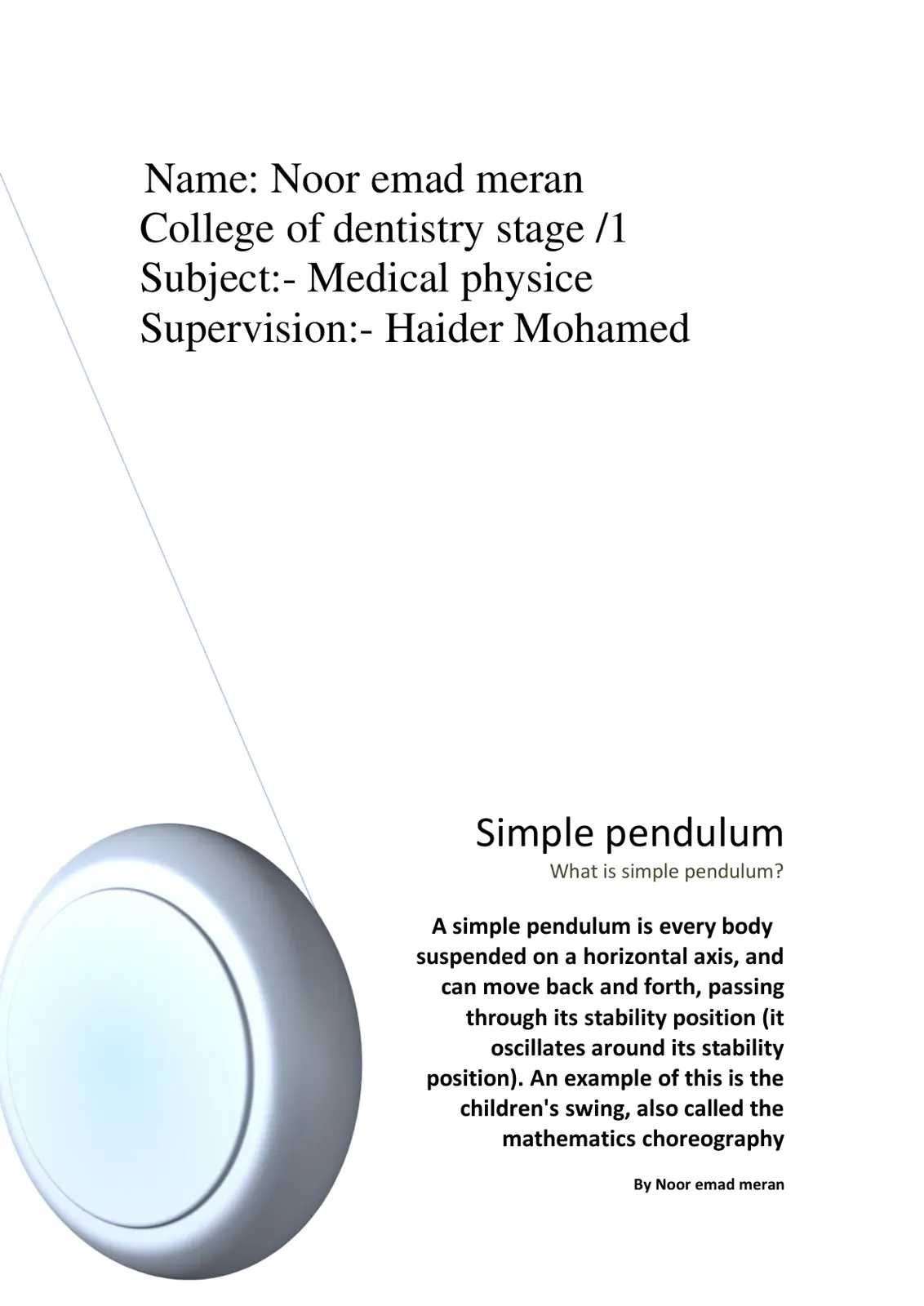 غلاف تقرير Simple pendulum