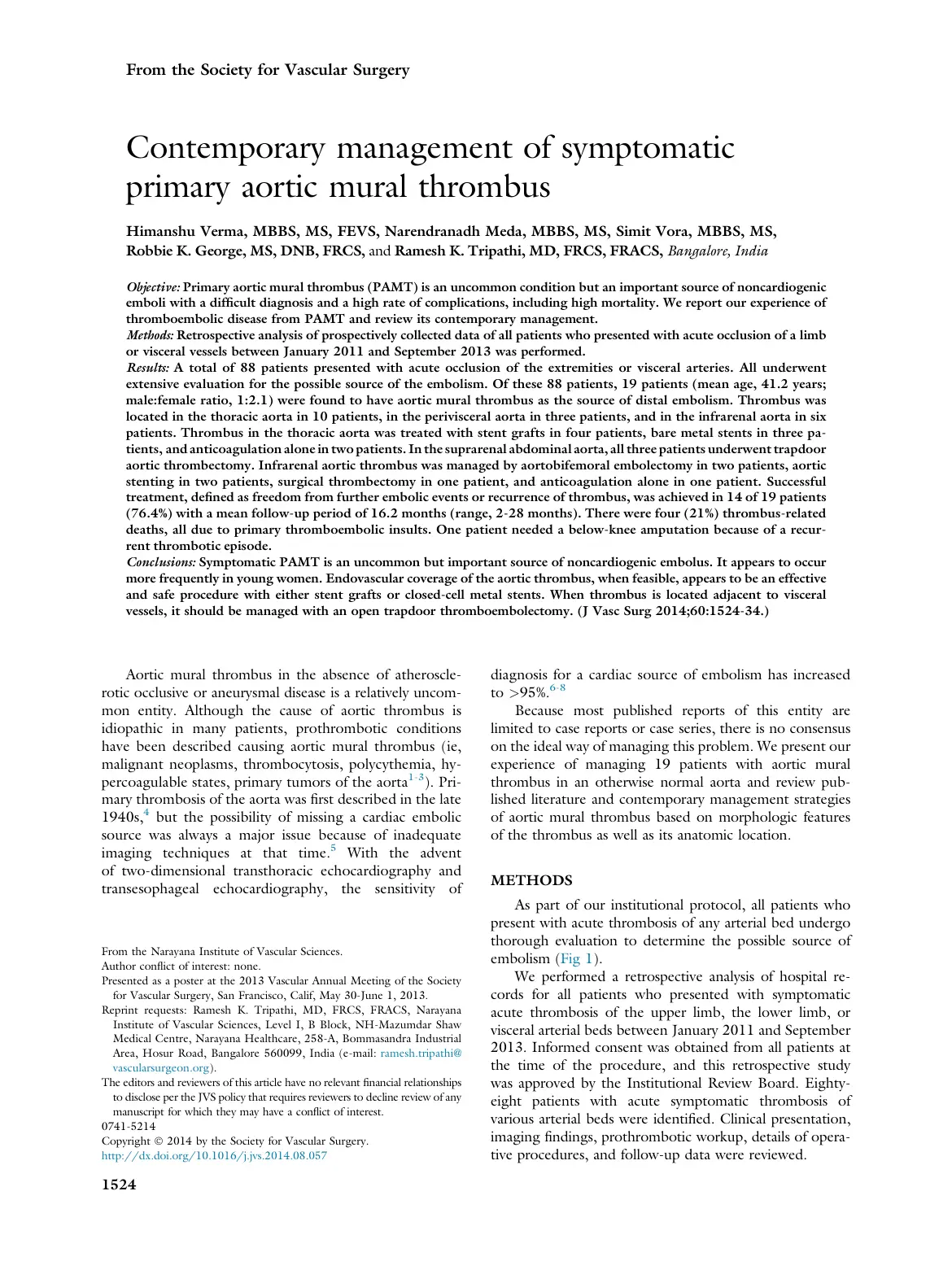 غلاف تقرير Contemporary management of symptomatic primary aortic mural thrombus