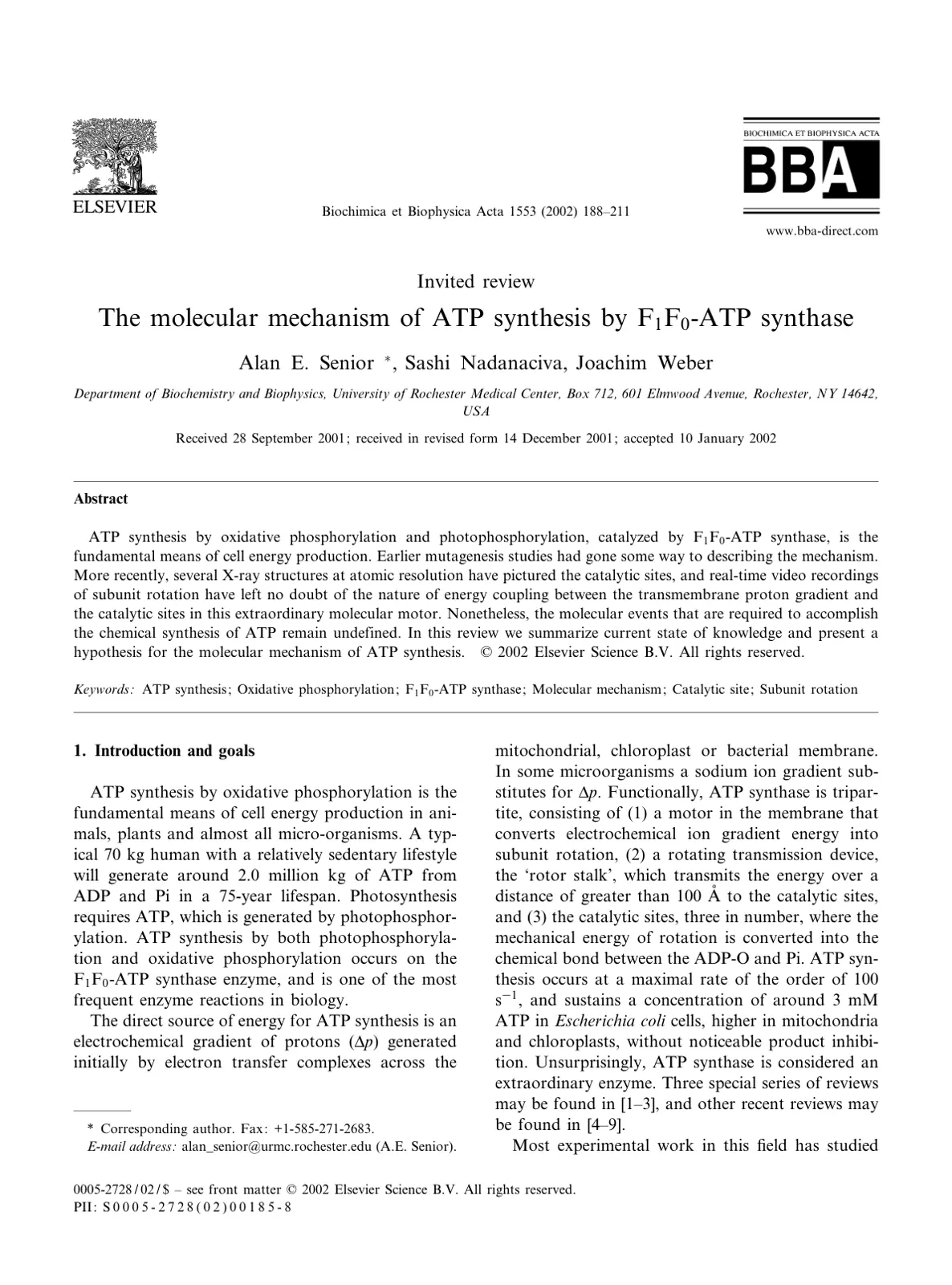 غلاف تقرير The molecular mechanism of ATP synthesis by F₁F₀-ATP synthase