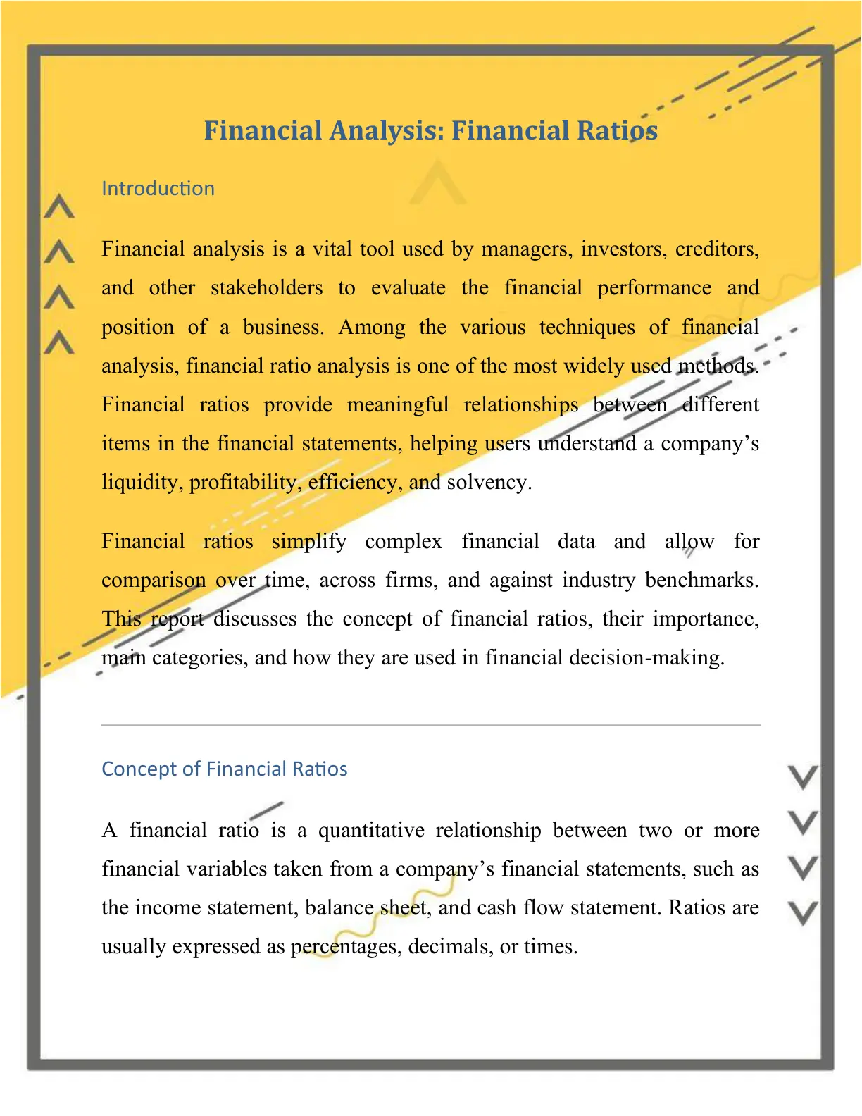 غلاف تقرير Financial Analysis: Financial Ratios