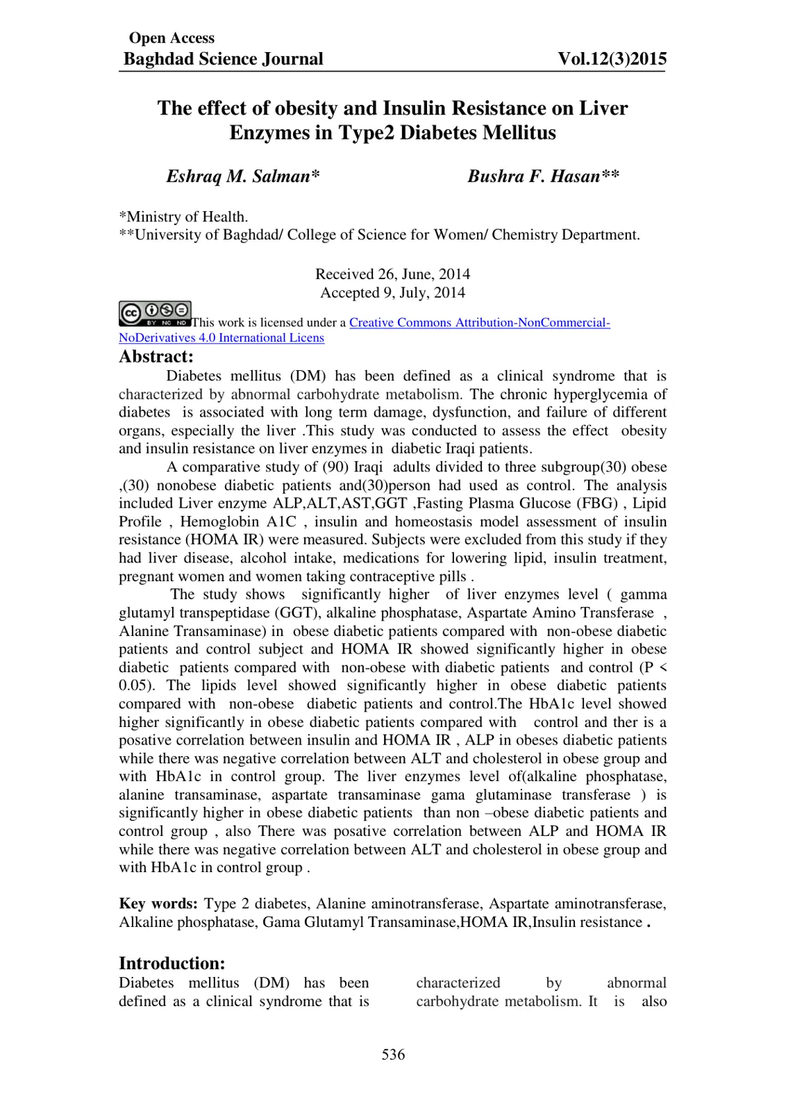 غلاف تقرير The effect of obesity and Insulin Resistance on Liver Enzymes in Type2 Diabetes Mellitus