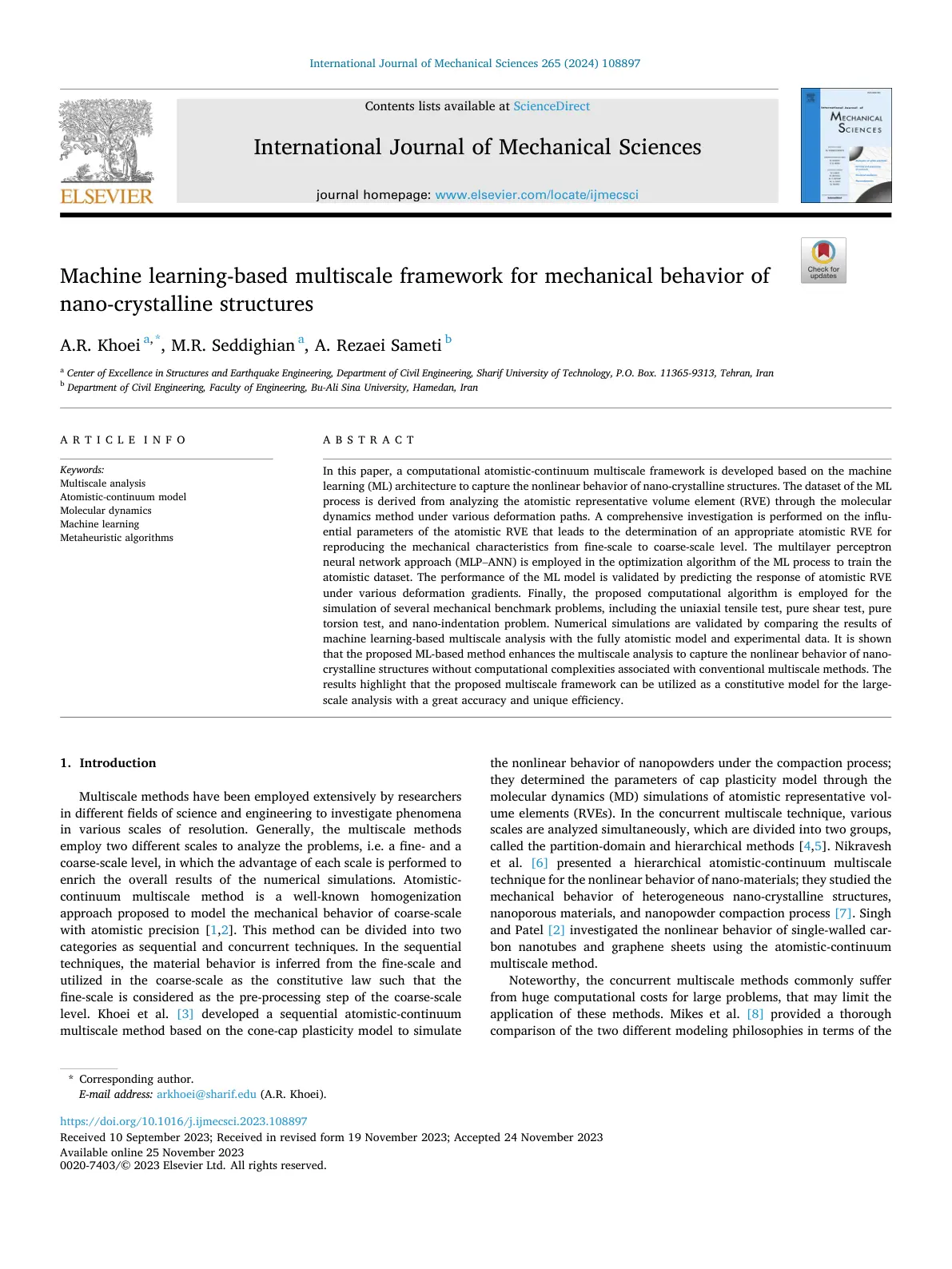 غلاف تقرير Machine learning-based multiscale framework for mechanical behavior of nano-crystalline structures
