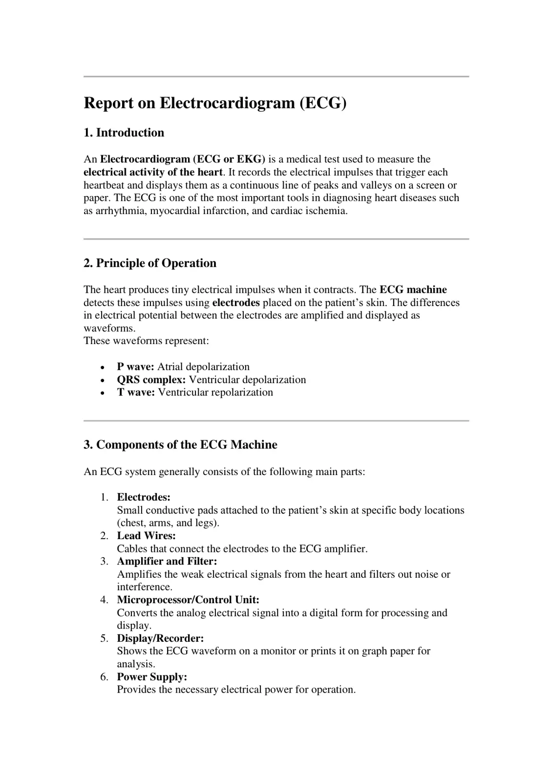 غلاف تقرير Report on Electrocardiogram (ECG)