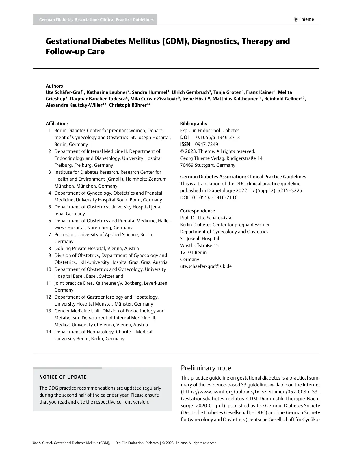 غلاف تقرير German Diabetes Association: Clinical Practice Guidelines Gestational Diabetes Mellitus (GDM), Diagnostics, Therapy and Follow-up Care