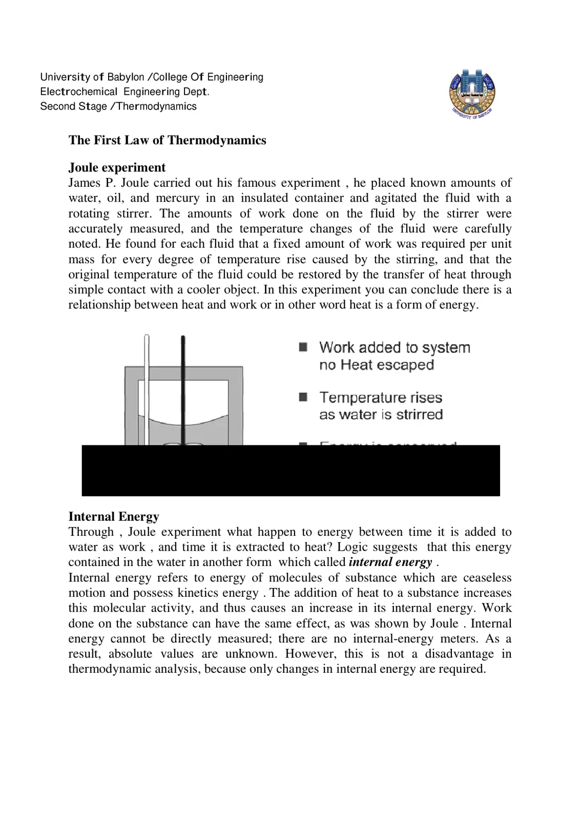 غلاف تقرير The First Law of Thermodynamics