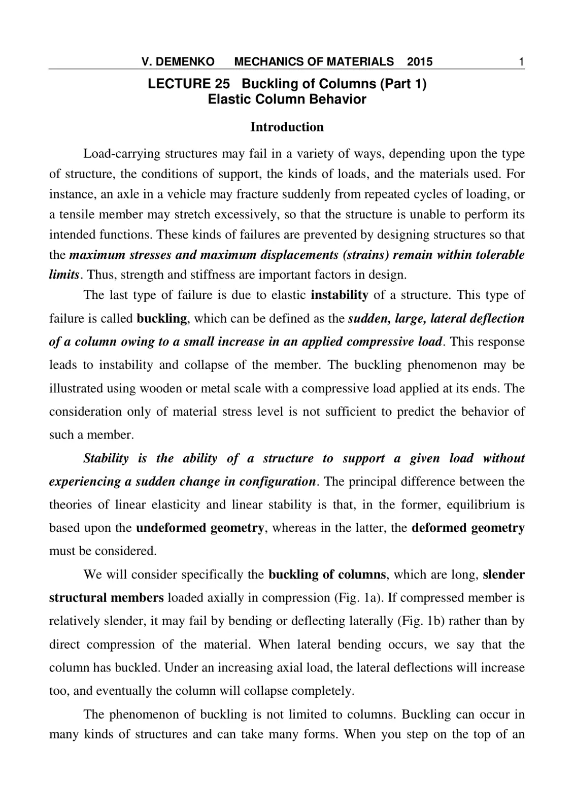 غلاف تقرير LECTURE 25 Buckling of Columns (Part 1)