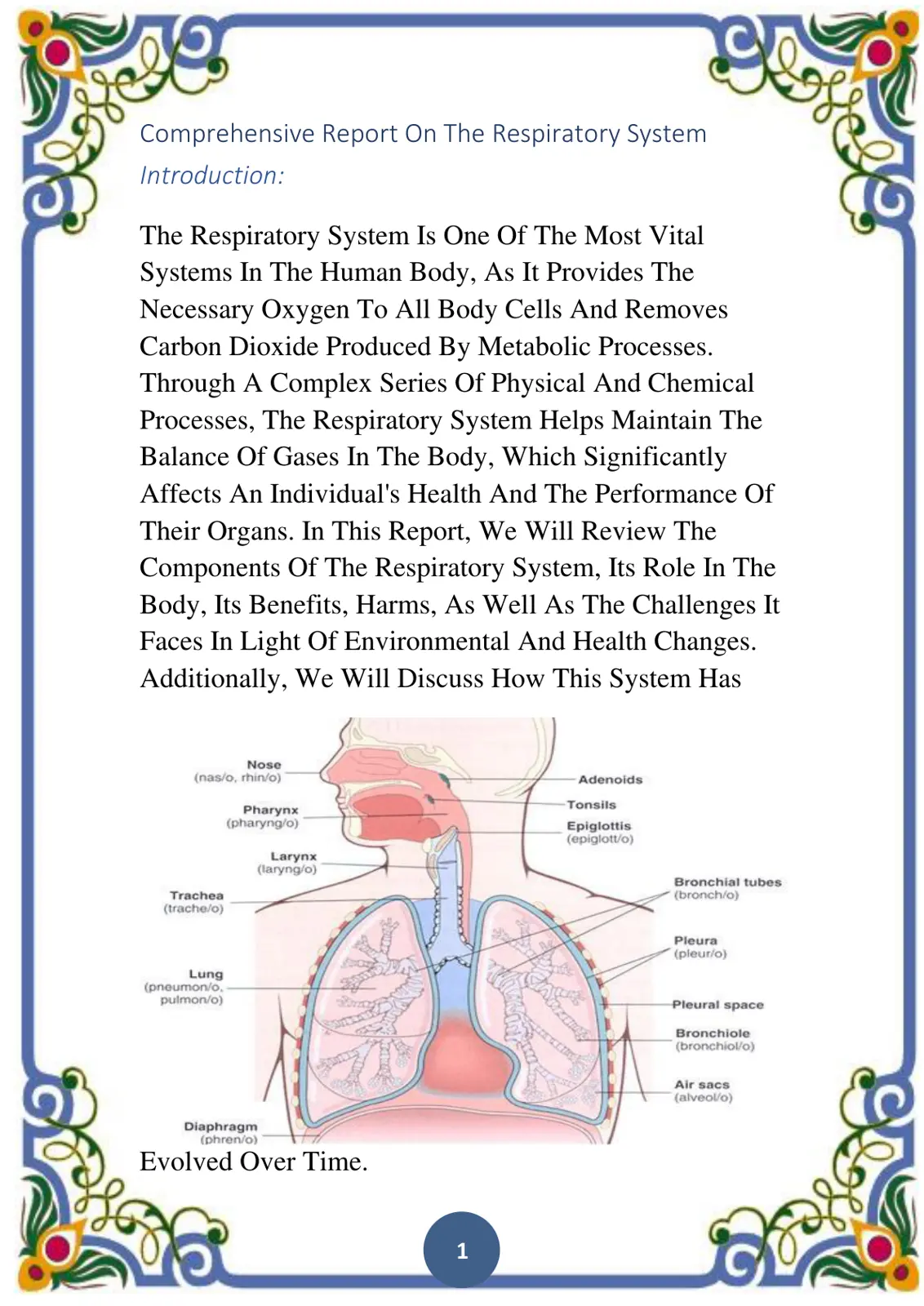 غلاف تقرير Comprehensive Report On The Respiratory System