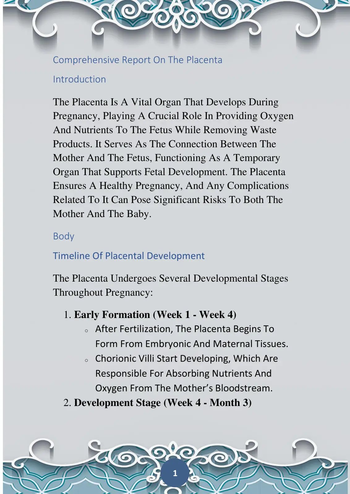 غلاف تقرير Comprehensive Report On The Placenta