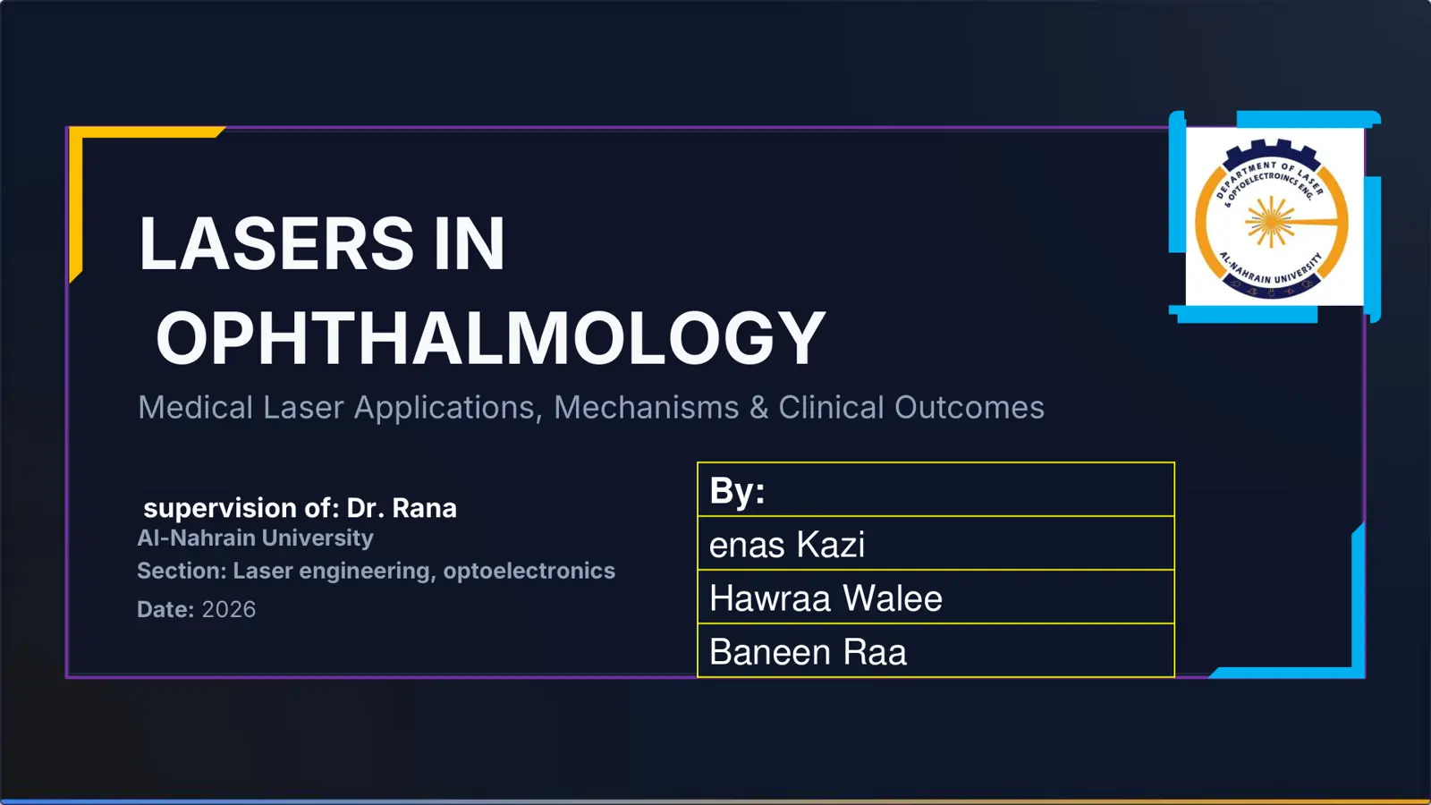 غلاف تقرير LASERS IN OPHTHALMOLOGY