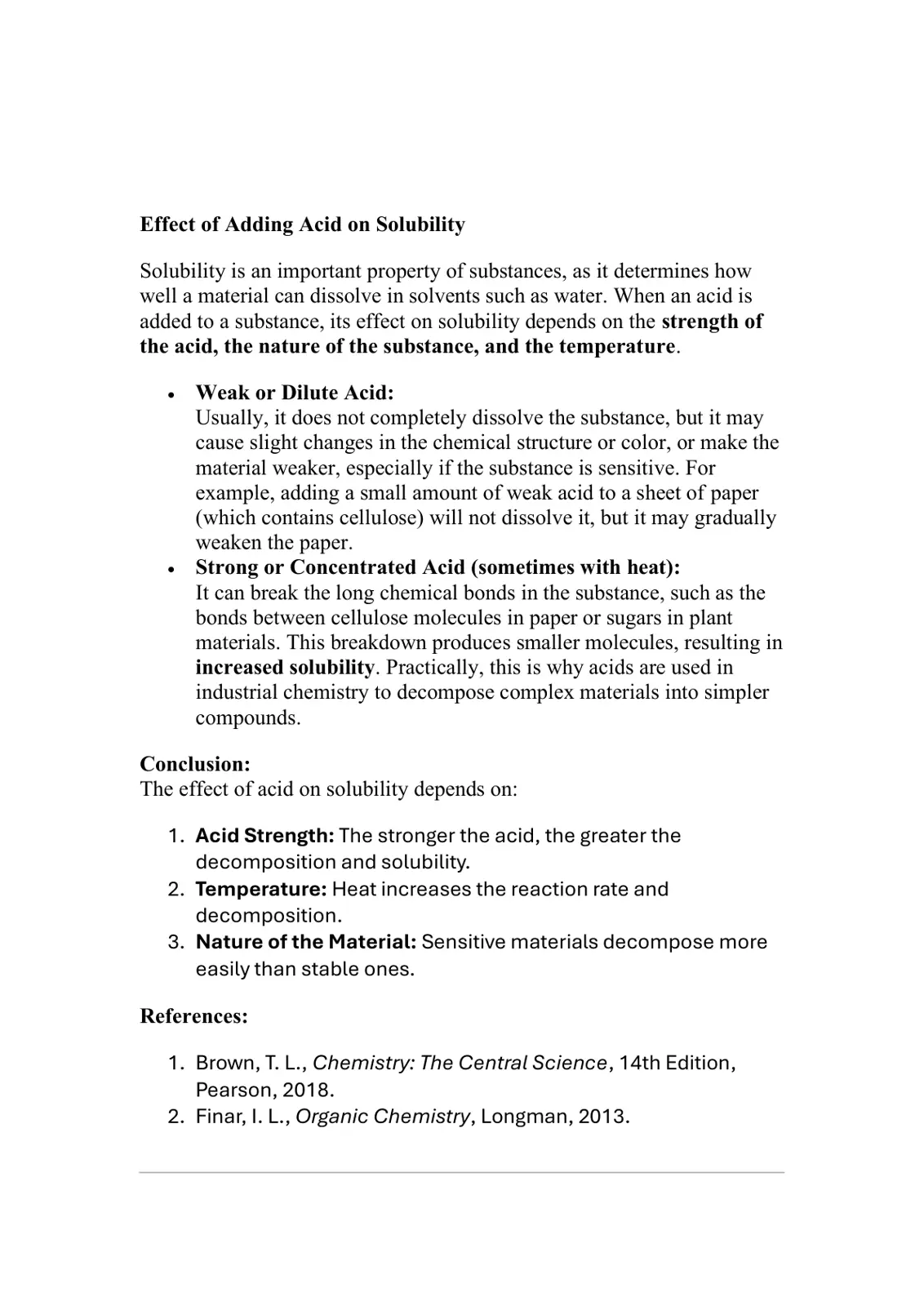 غلاف تقرير Effect of Adding Acid on Solubility
