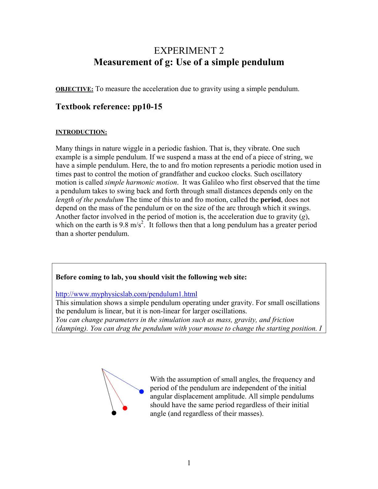غلاف تقرير Measurement of g: Use of a simple pendulum
