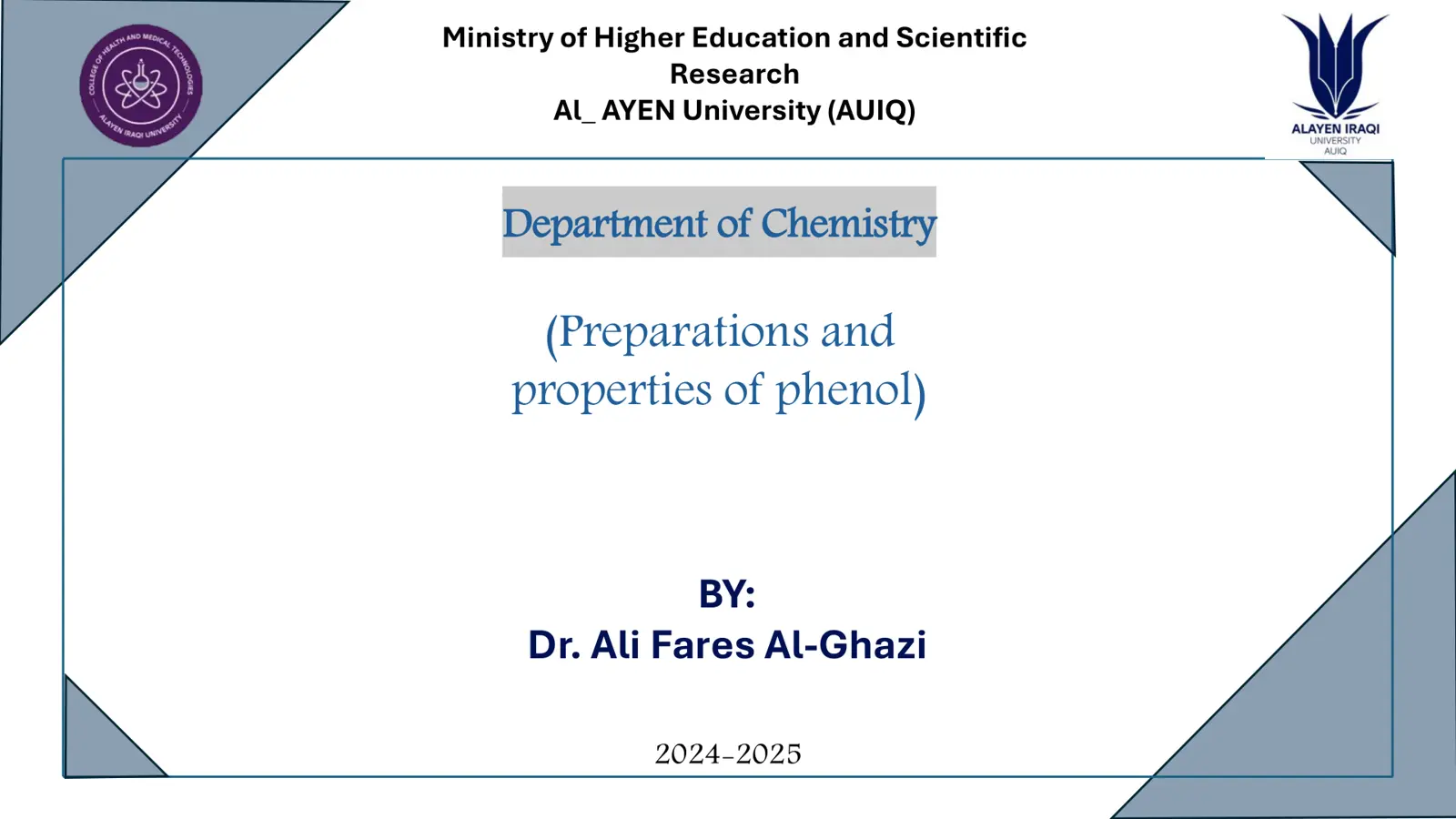 غلاف تقرير (Preparations and properties of phenol)