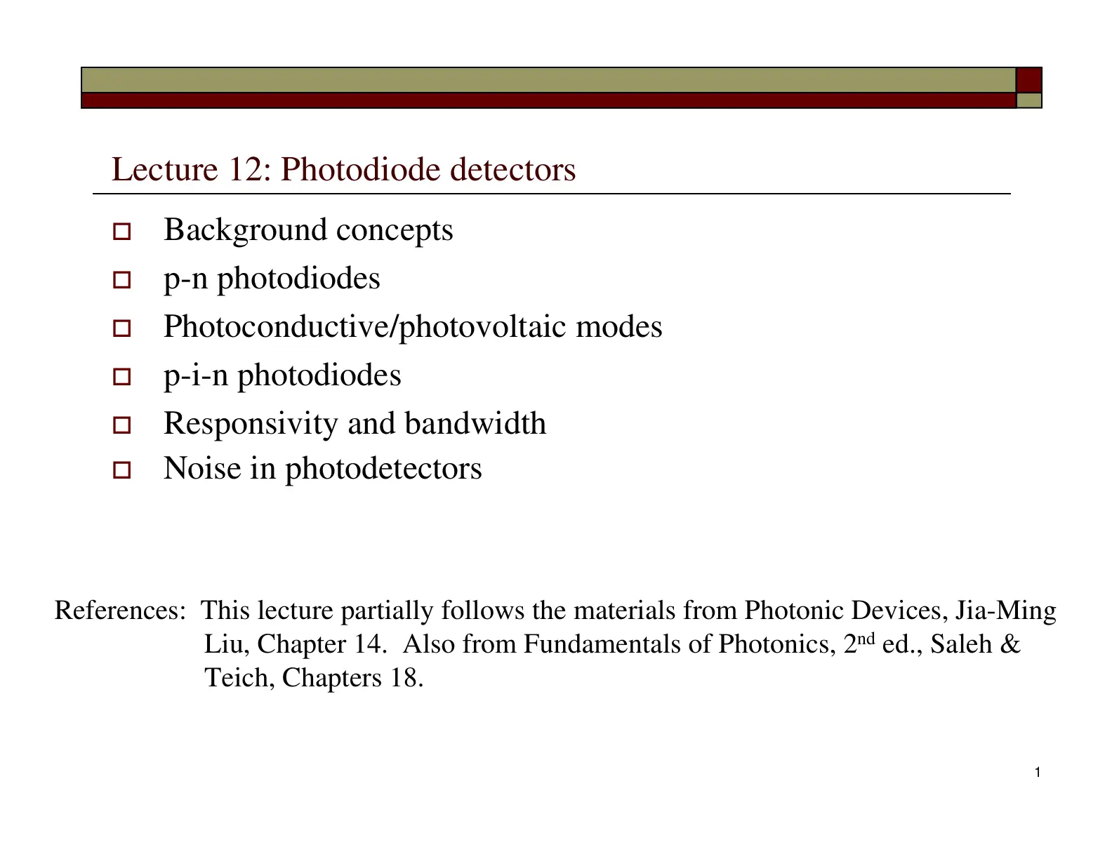 غلاف تقرير Lecture 12: Photodiode detectors