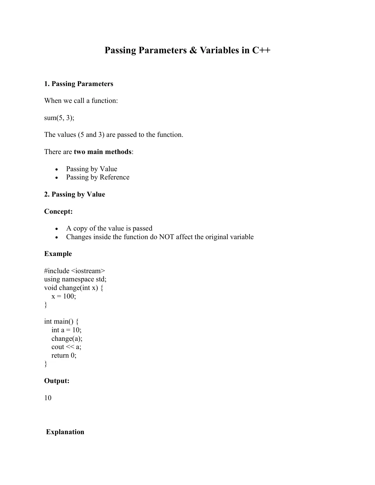 غلاف تقرير Passing Parameters & Variables in C++