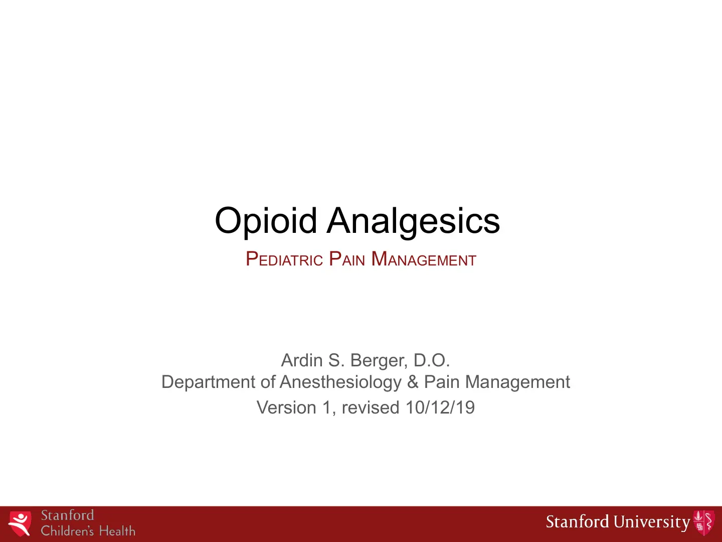 غلاف تقرير Opioid Analgesics PEDIATRIC PAIN MANAGEMENT