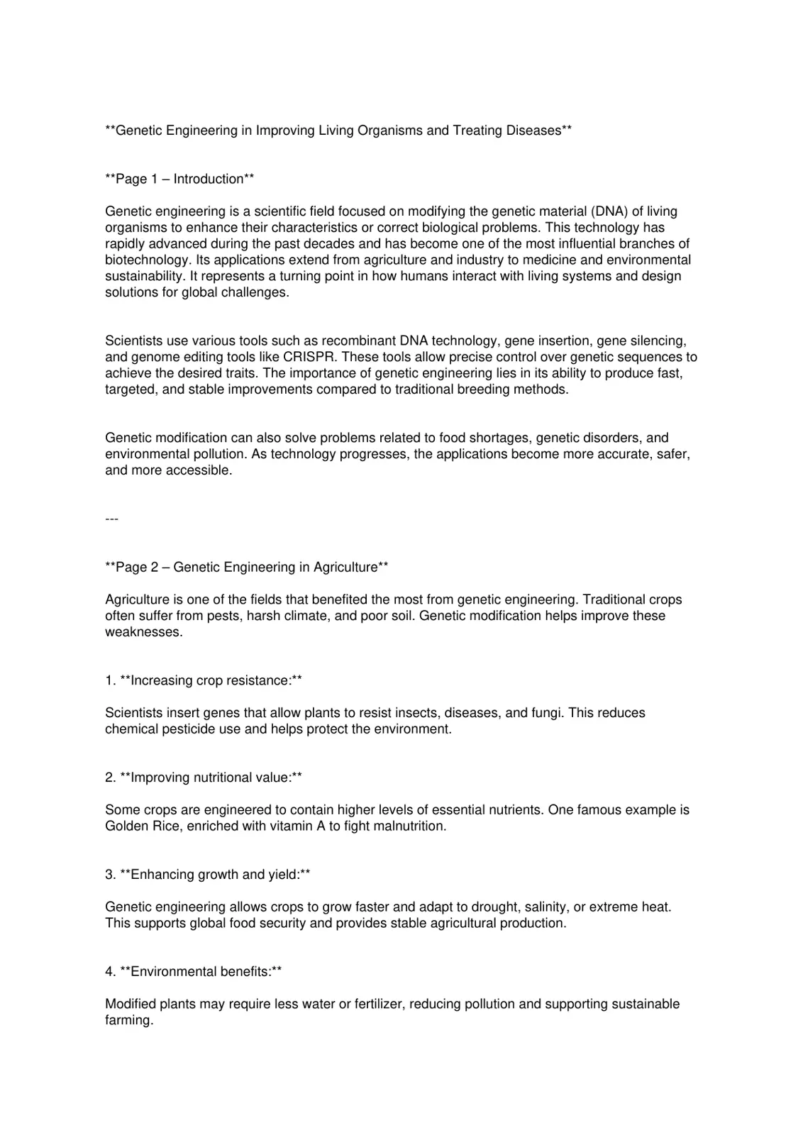 غلاف تقرير Genetic Engineering in Improving Living Organisms and Treating Diseases