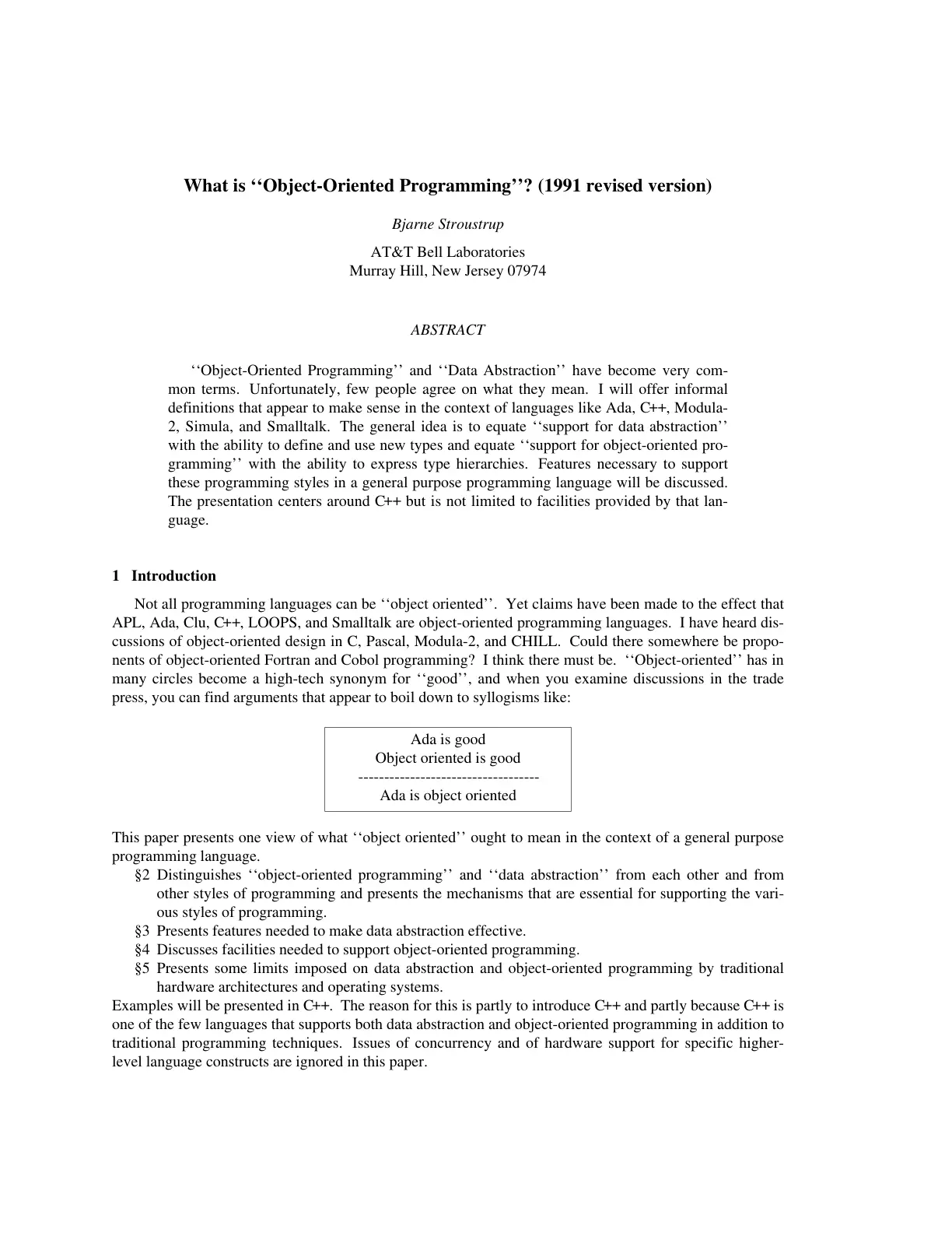 غلاف تقرير What is "Object-Oriented Programming"? (1991 revised version)