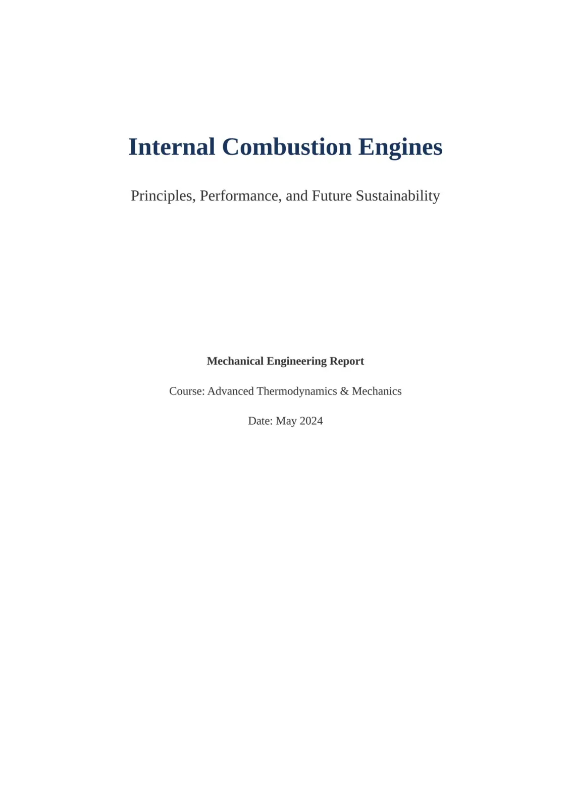 غلاف تقرير Internal Combustion Engines Principles, Performance, and Future Sustainability