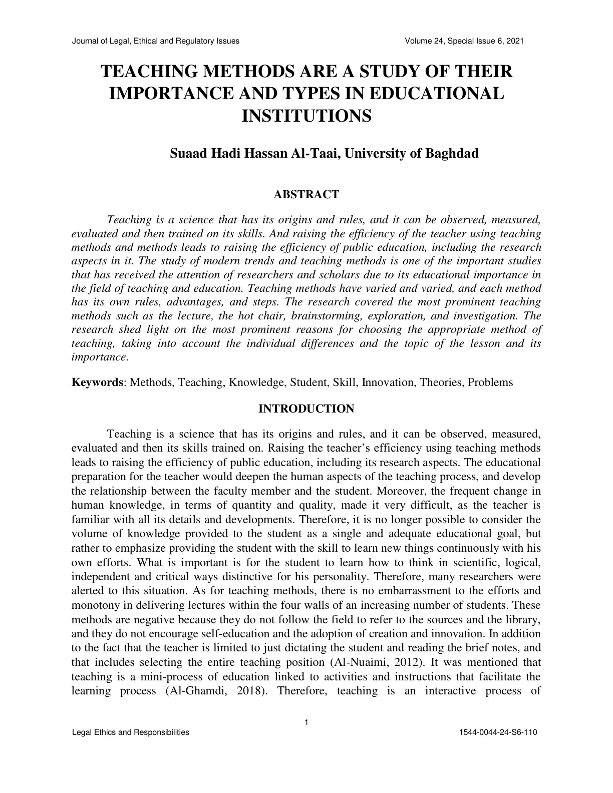غلاف تقرير Teaching Methods are a Study of Their Importance and Types in Educational Institutions