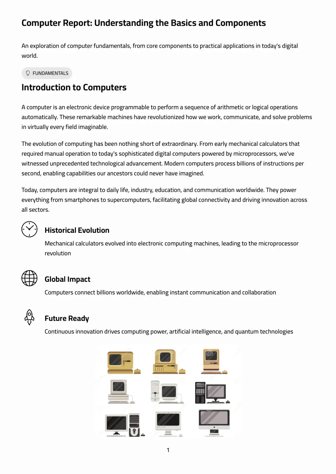 غلاف تقرير Computer Report: Understanding the Basics and Components