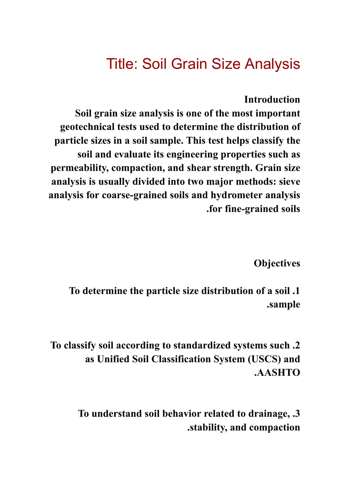 غلاف تقرير Soil Grain Size Analysis