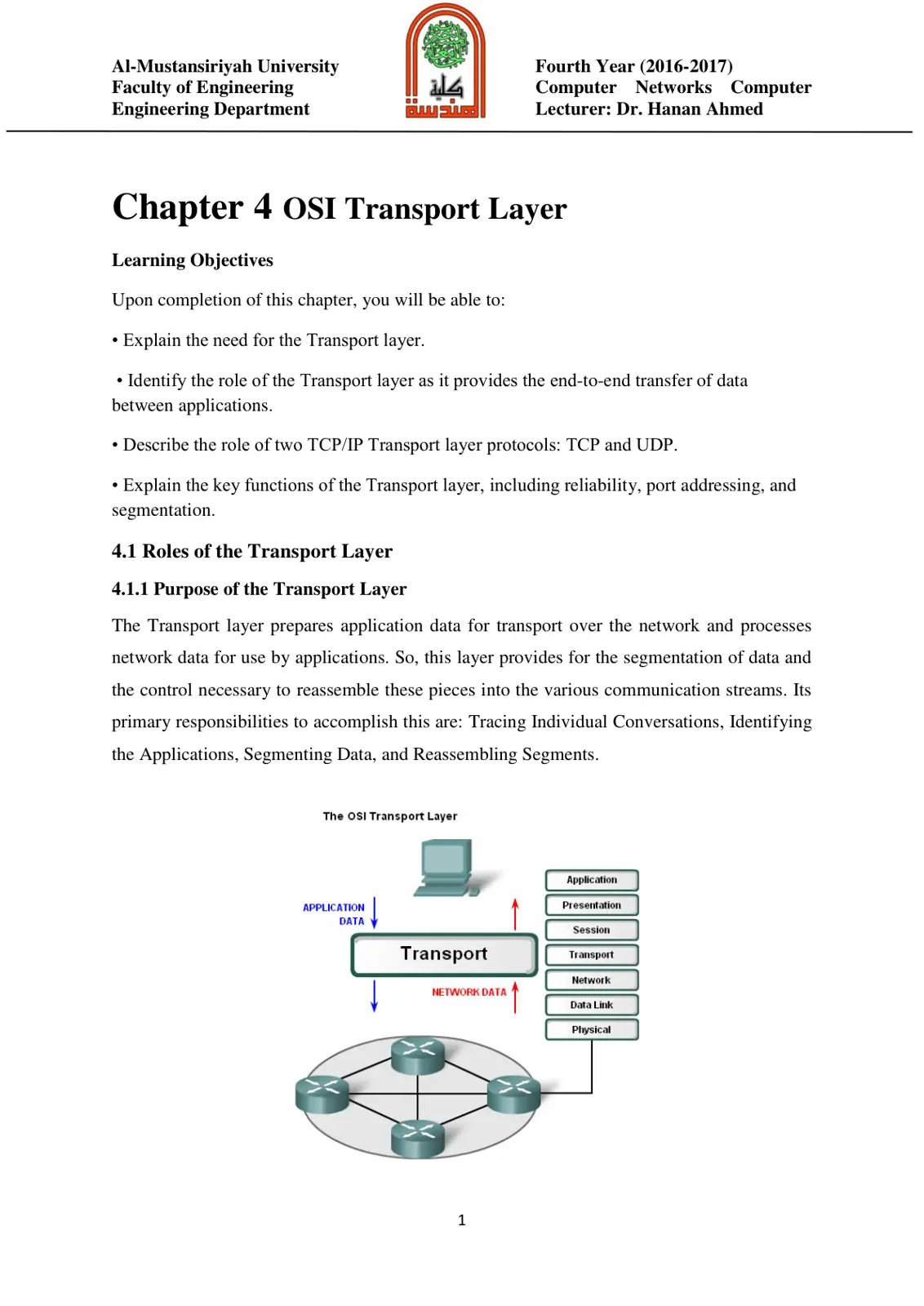 غلاف تقرير Computer Networks - Chapter 4 OSI Transport Layer
