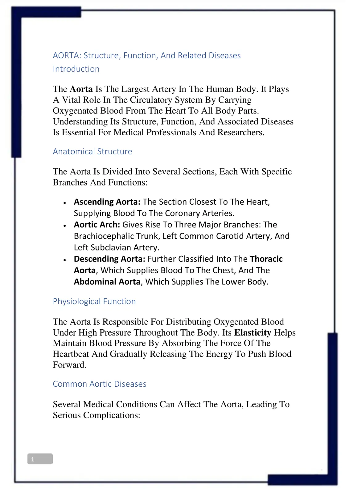 غلاف تقرير AORTA: Structure, Function, And Related Diseases