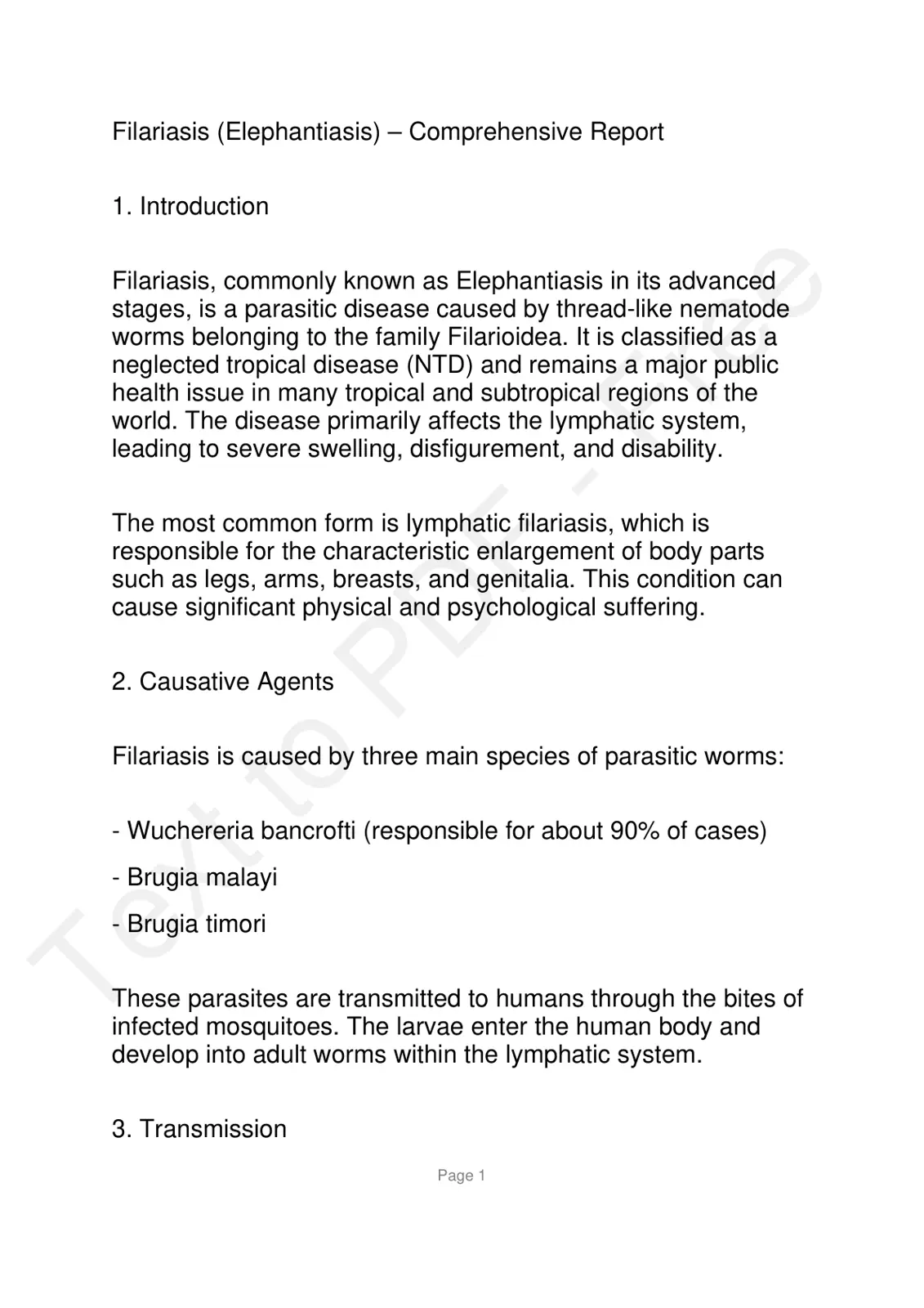 غلاف تقرير Filariasis (Elephantiasis) - Comprehensive Report
