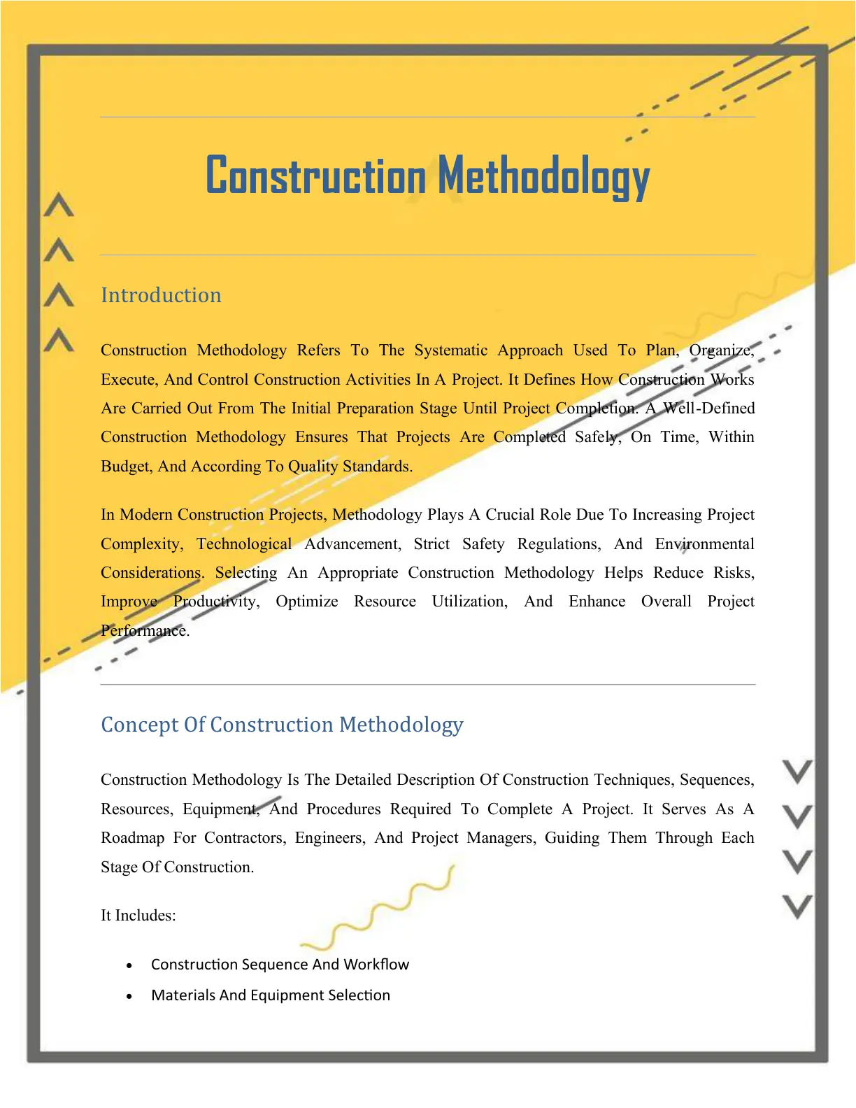 غلاف تقرير Construction Methodology
