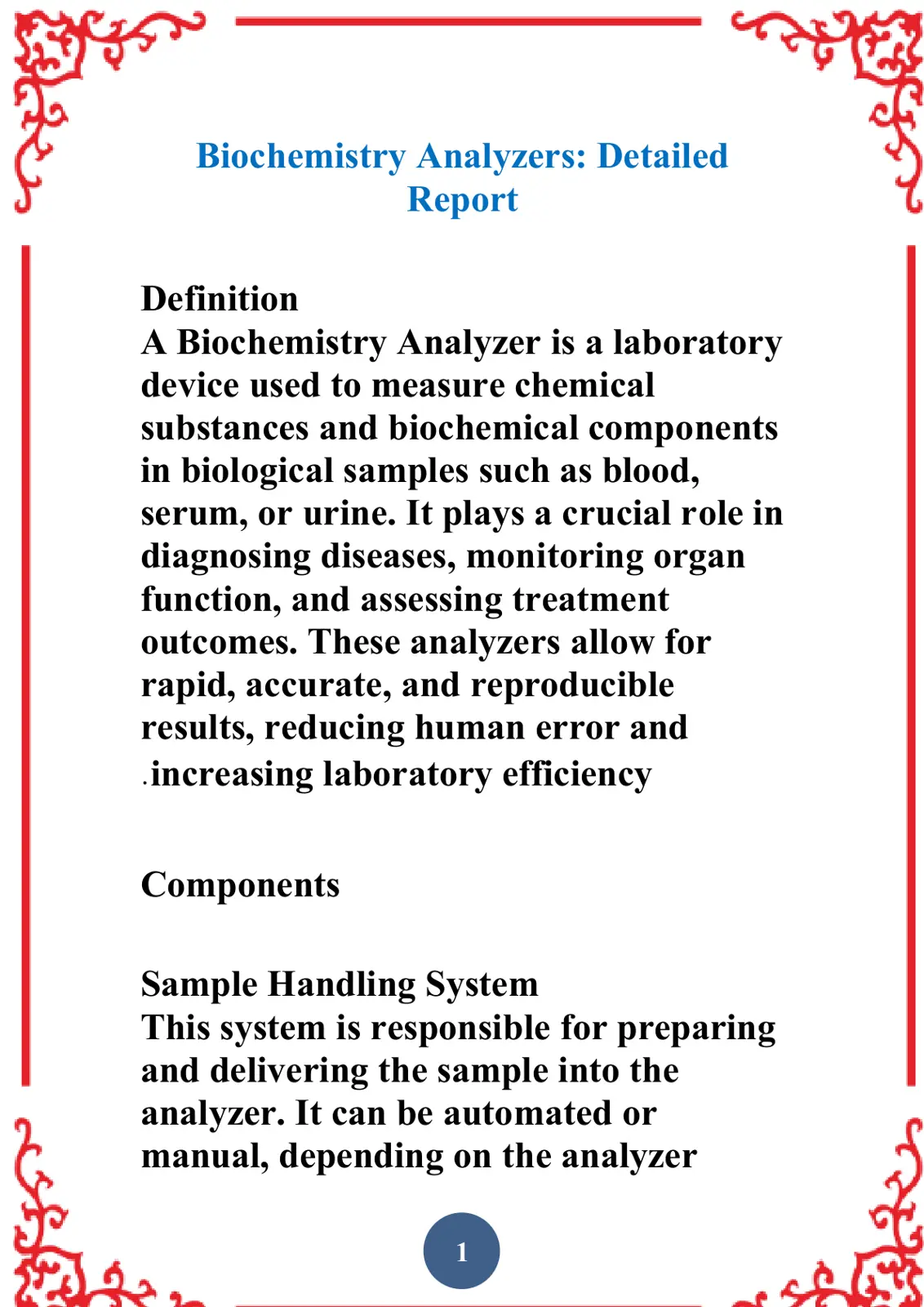 غلاف تقرير Biochemistry Analyzers: Detailed Report