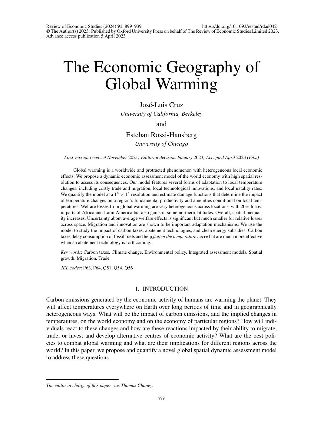 غلاف تقرير The Economic Geography of Global Warming