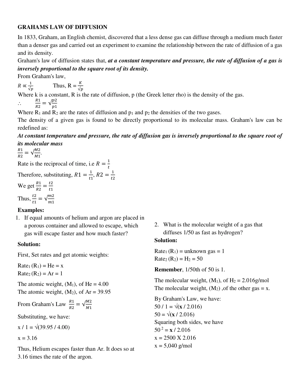 غلاف تقرير Graham's Law of Diffusion