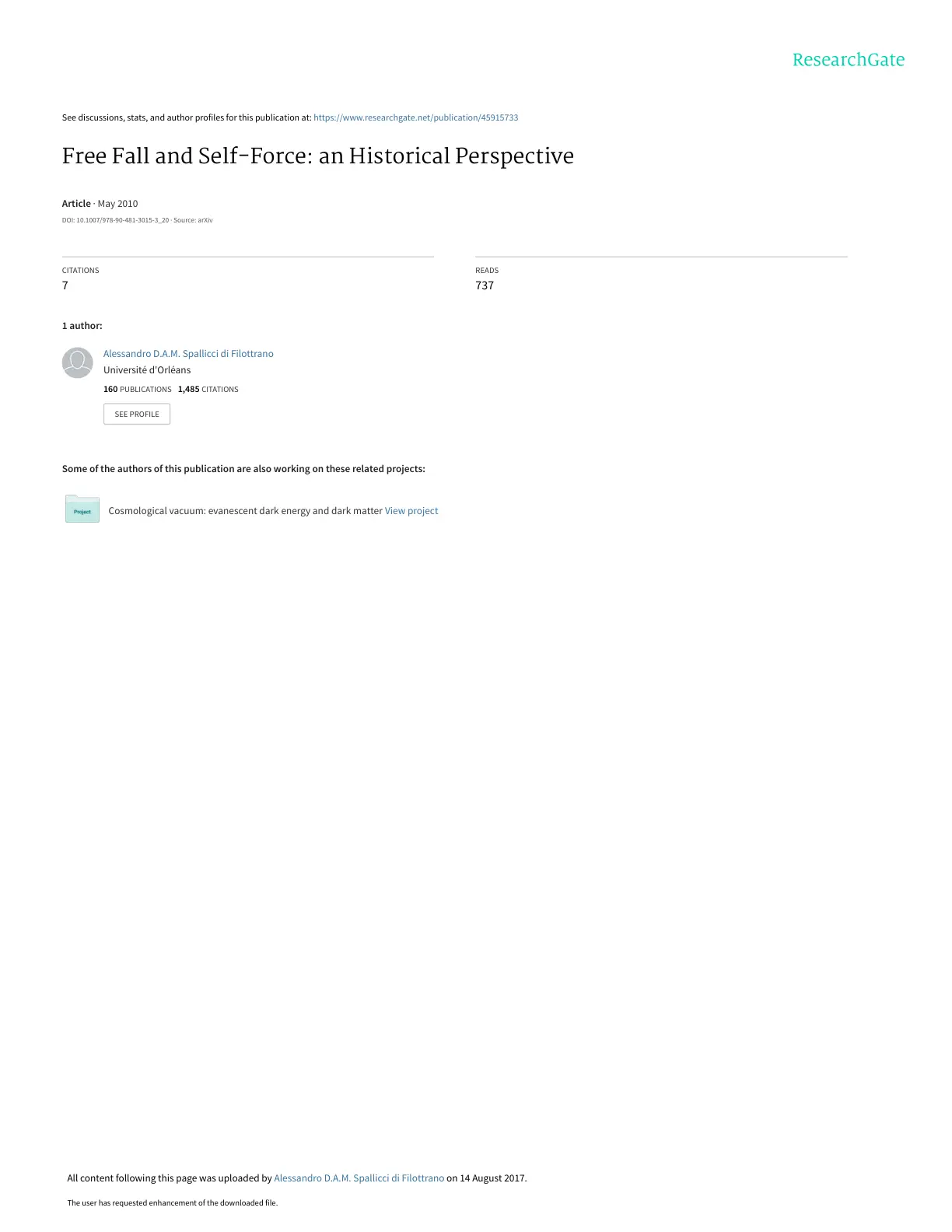 غلاف تقرير Free Fall and Self-Force: an Historical Perspective