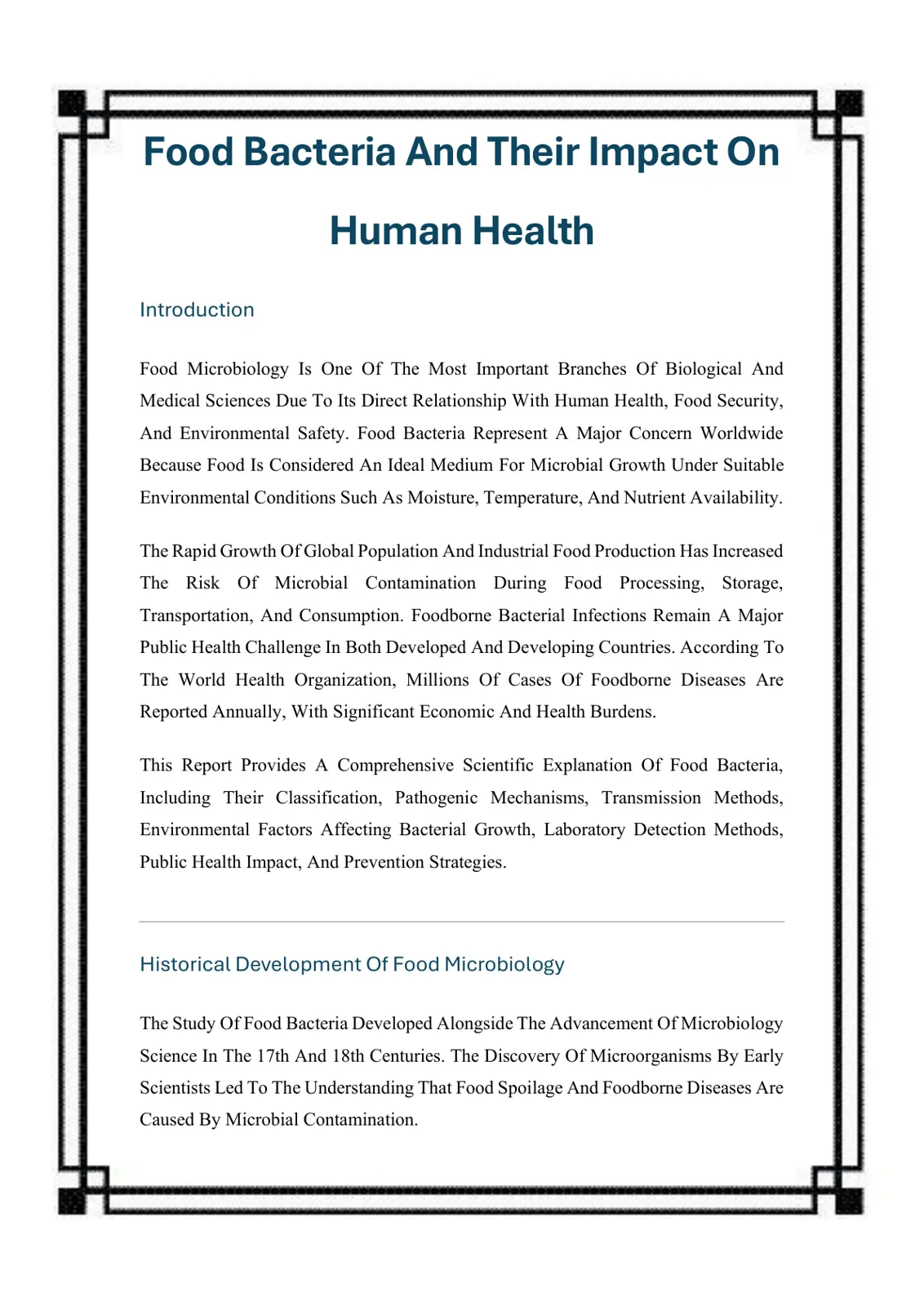 غلاف تقرير Food Bacteria and Their Impact on Human Health