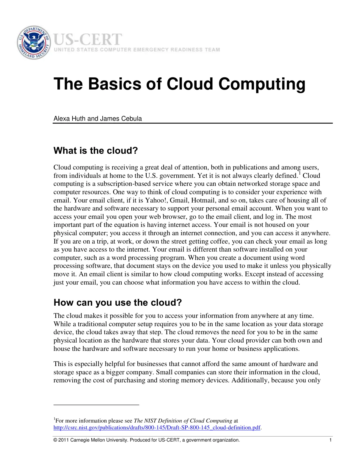 غلاف تقرير The Basics of Cloud Computing