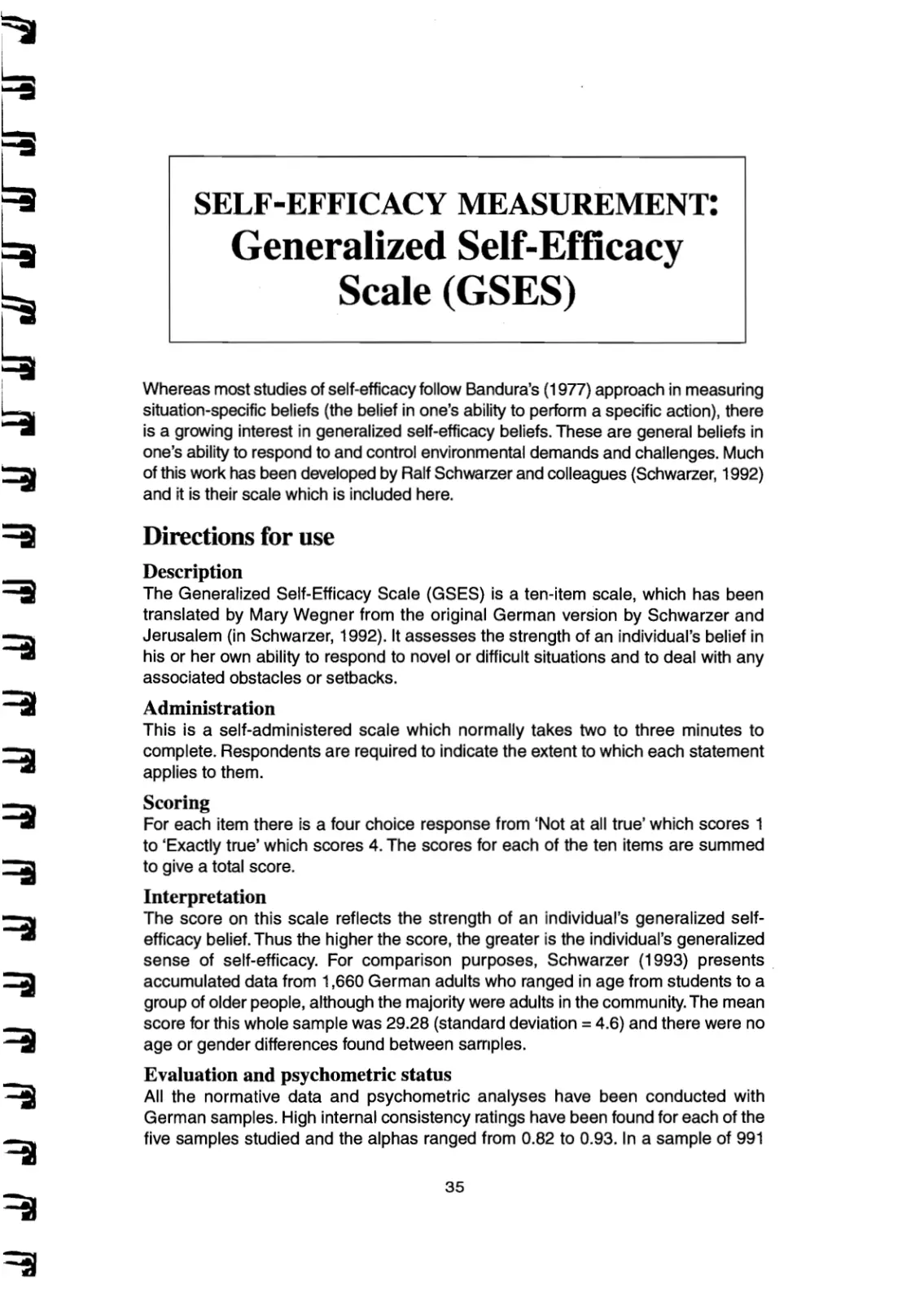 غلاف تقرير SELF-EFFICACY MEASUREMENT: Generalized Self-Efficacy Scale (GSES)