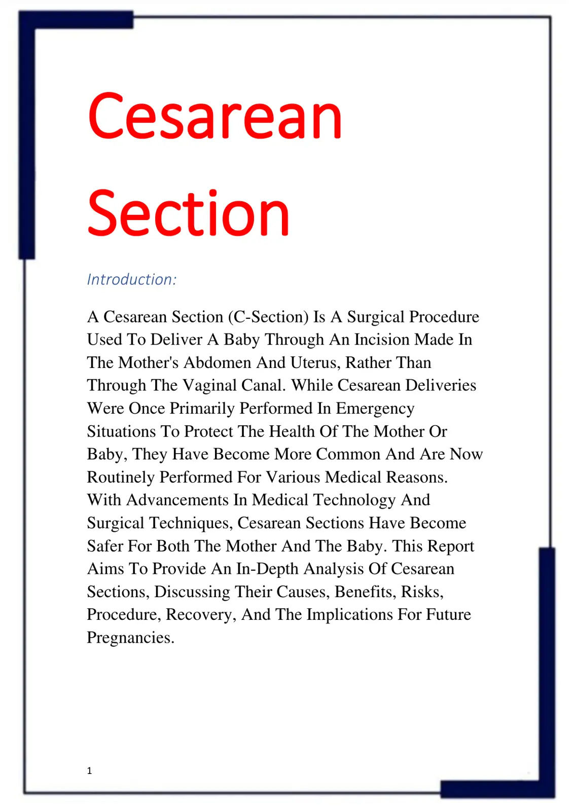 غلاف تقرير Cesarean Section