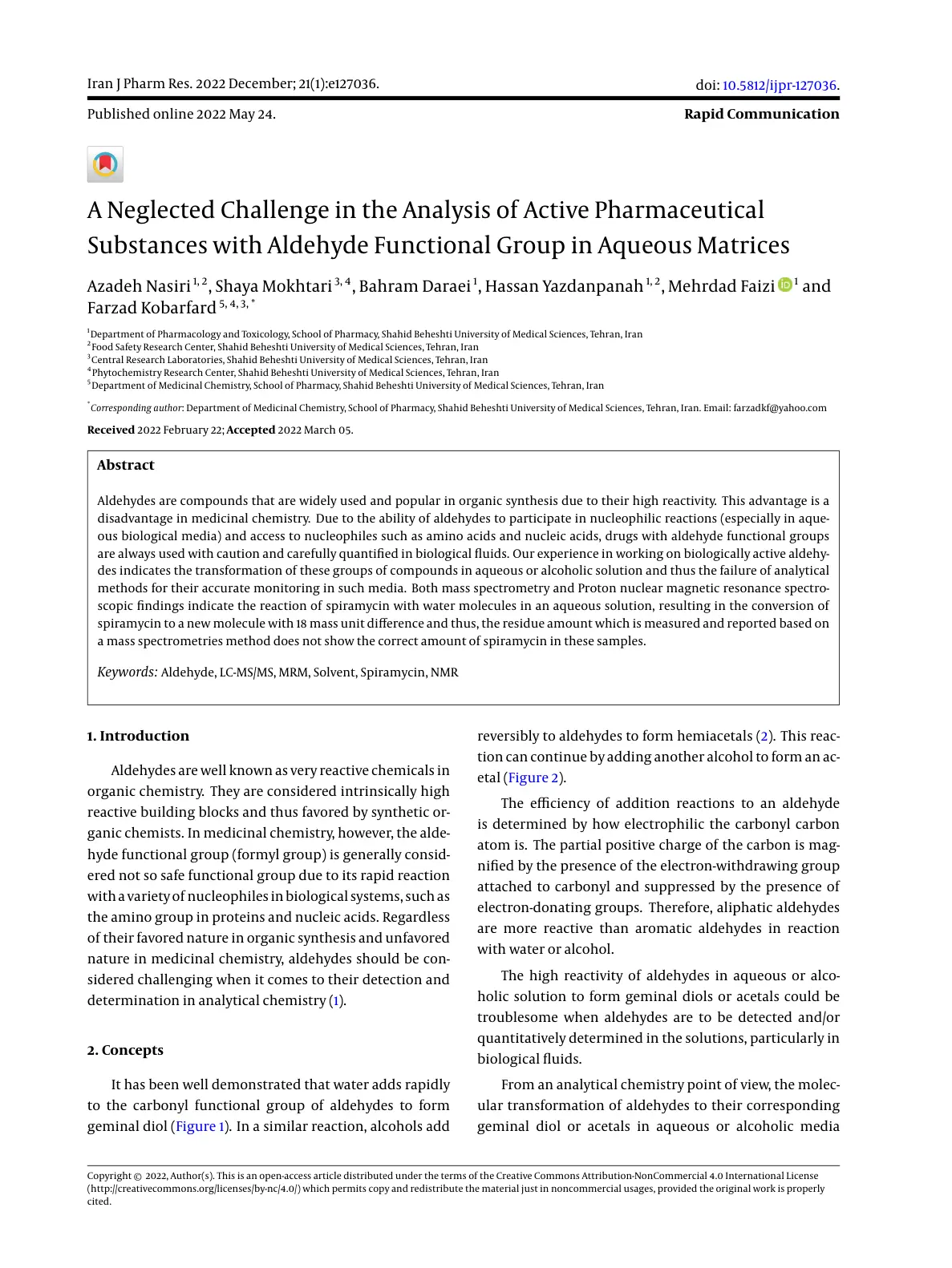 غلاف تقرير A Neglected Challenge in the Analysis of Active Pharmaceutical Substances with Aldehyde Functional Group in Aqueous Matrices