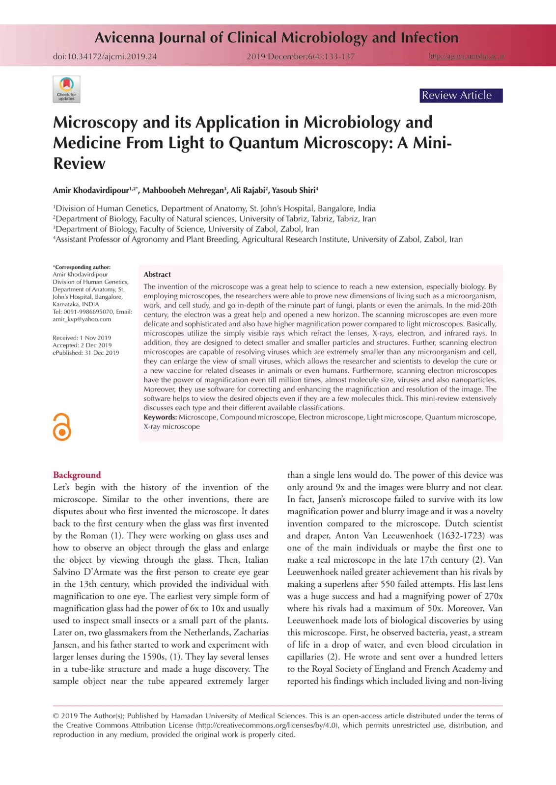 غلاف تقرير Microscopy and its Application in Microbiology and Medicine From Light to Quantum Microscopy: A Mini-Review
