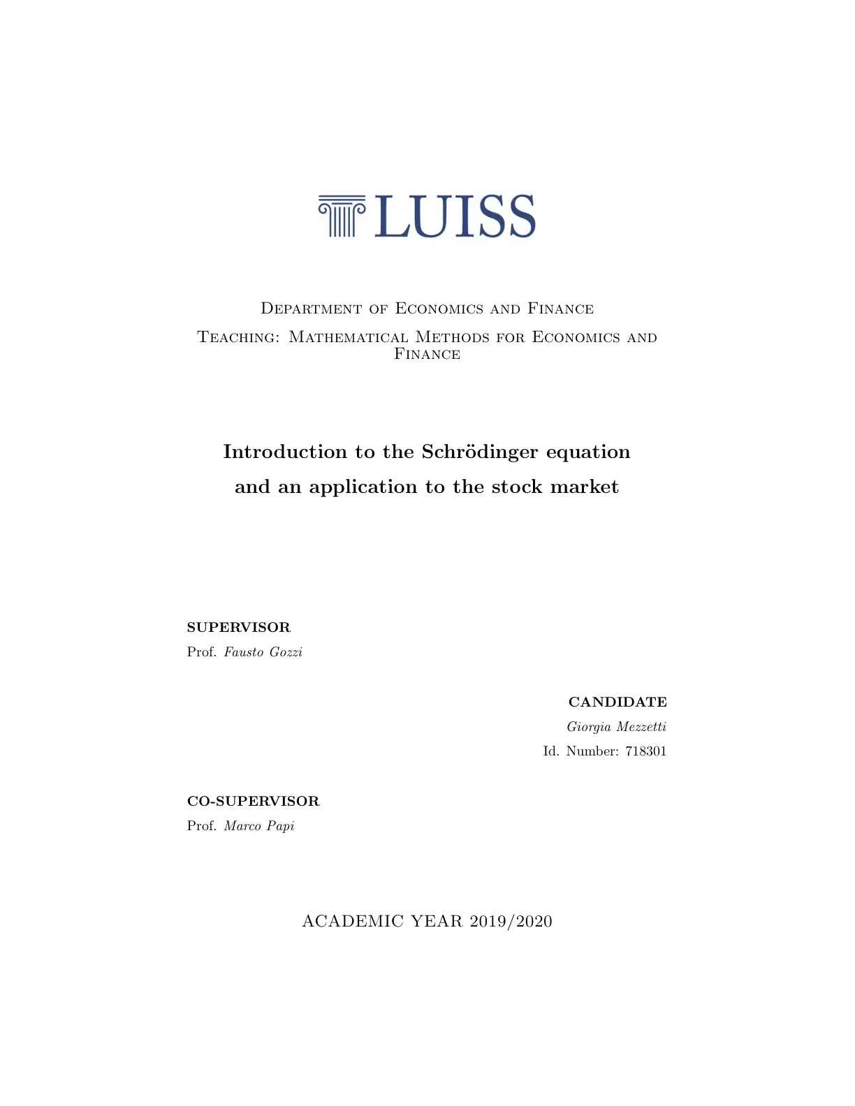 غلاف تقرير Introduction to the Schrödinger equation and an application to the stock market