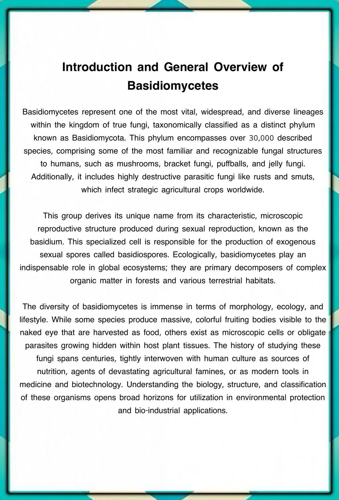 غلاف تقرير Introduction and General Overview of Basidiomycetes