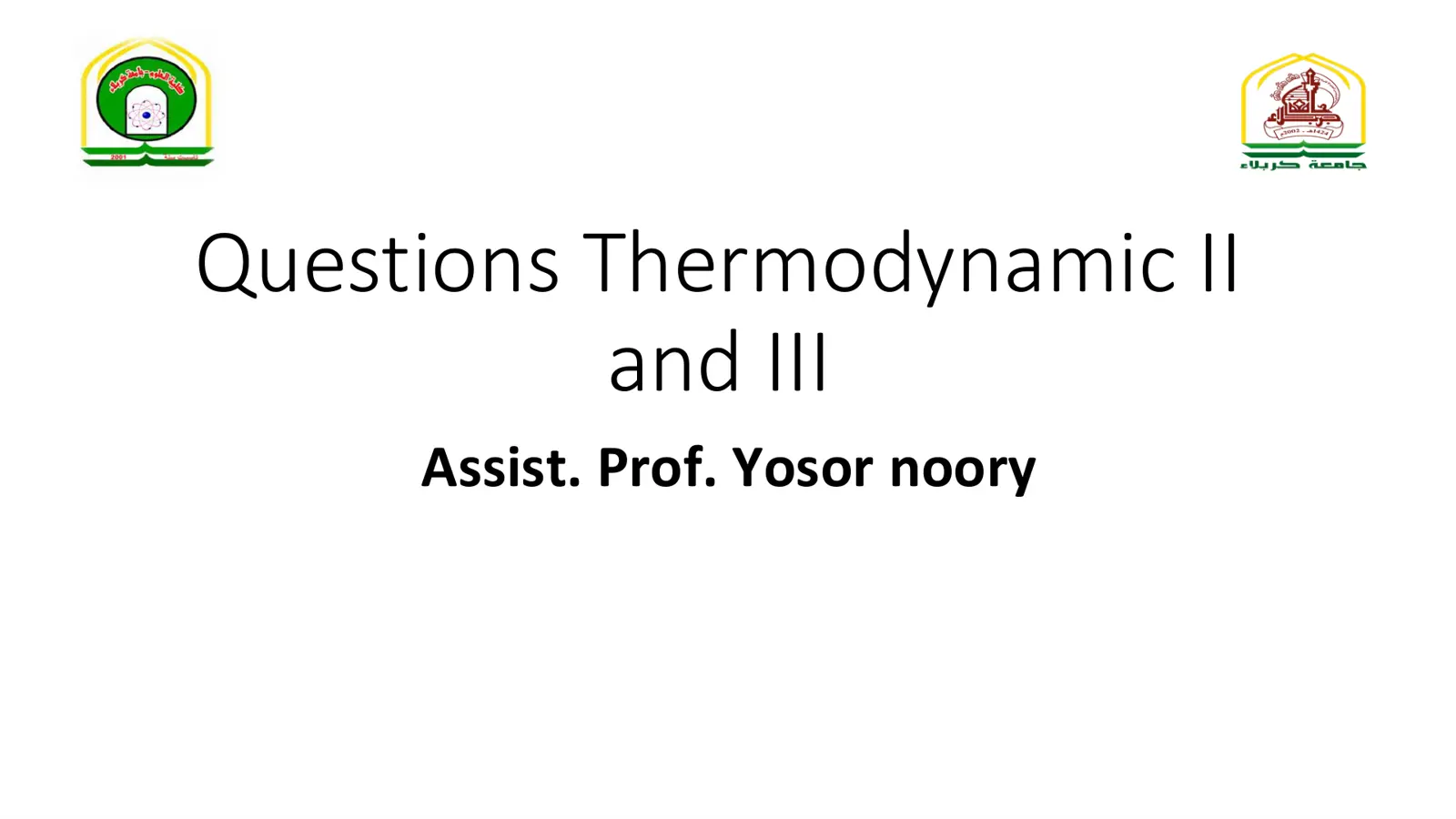 غلاف تقرير Questions Thermodynamic II and III