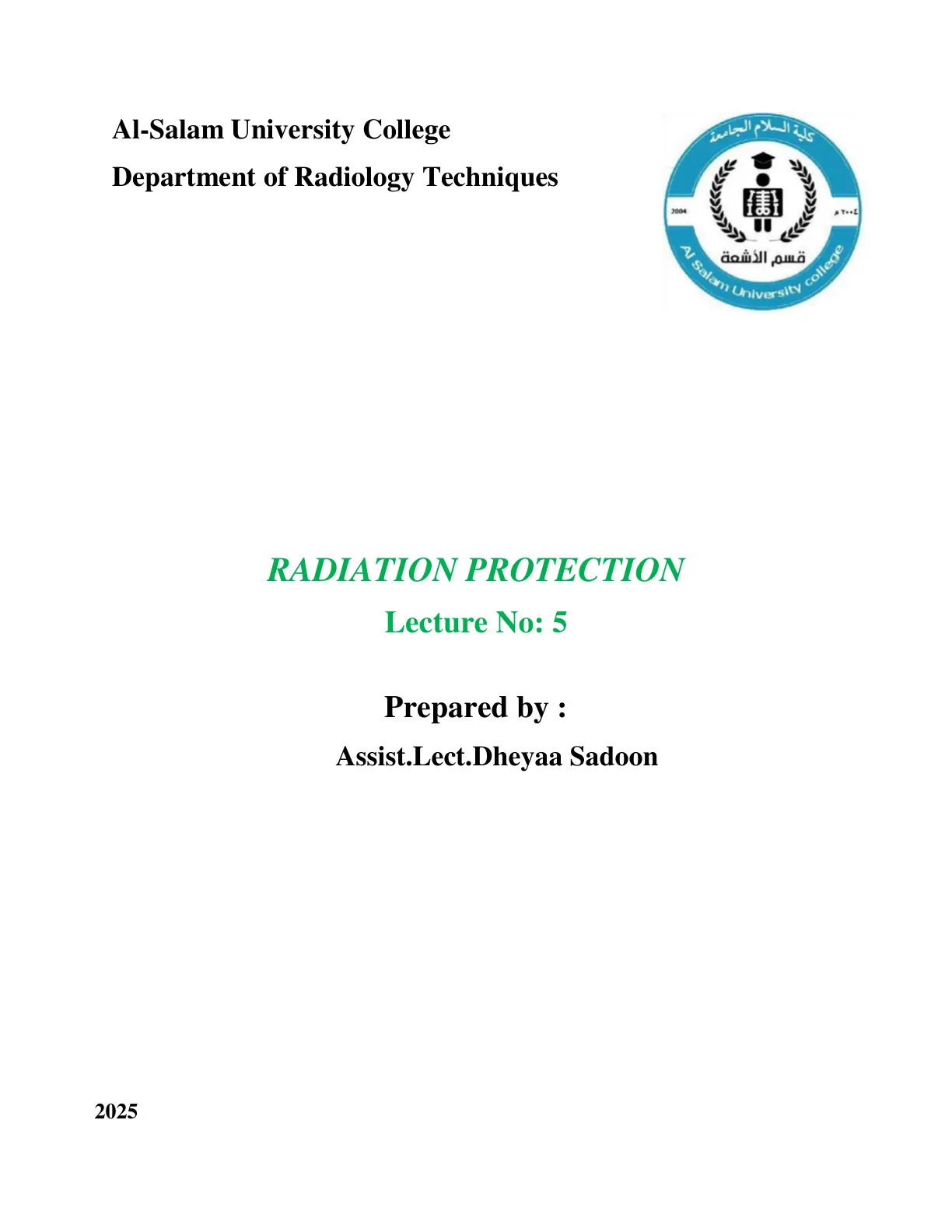 غلاف تقرير RADIATION PROTECTION – Lecture 5