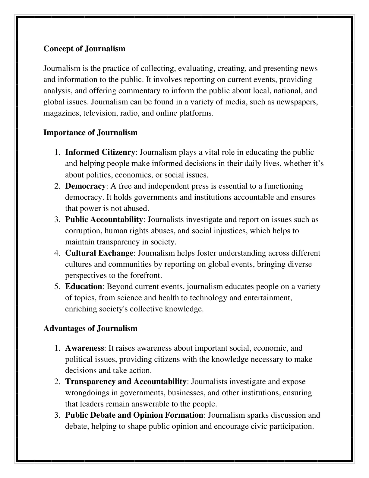 غلاف تقرير Concept of Journalism