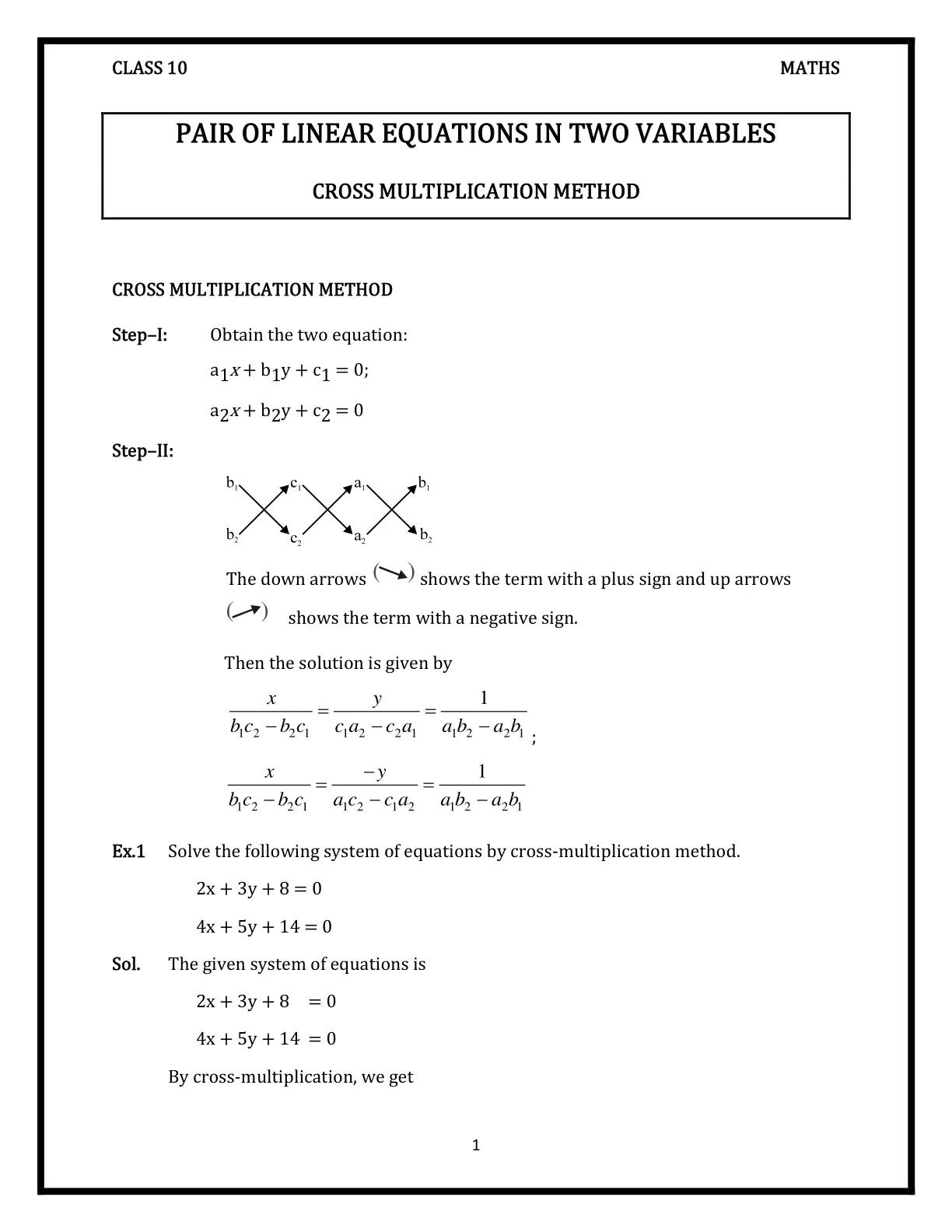 غلاف تقرير Class 10 - Pair of Linear Equations in Two Variables