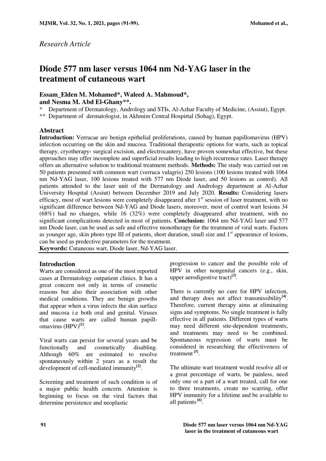 غلاف تقرير Diode 577 nm laser versus 1064 nm Nd-YAG laser in the treatment of cutaneous wart